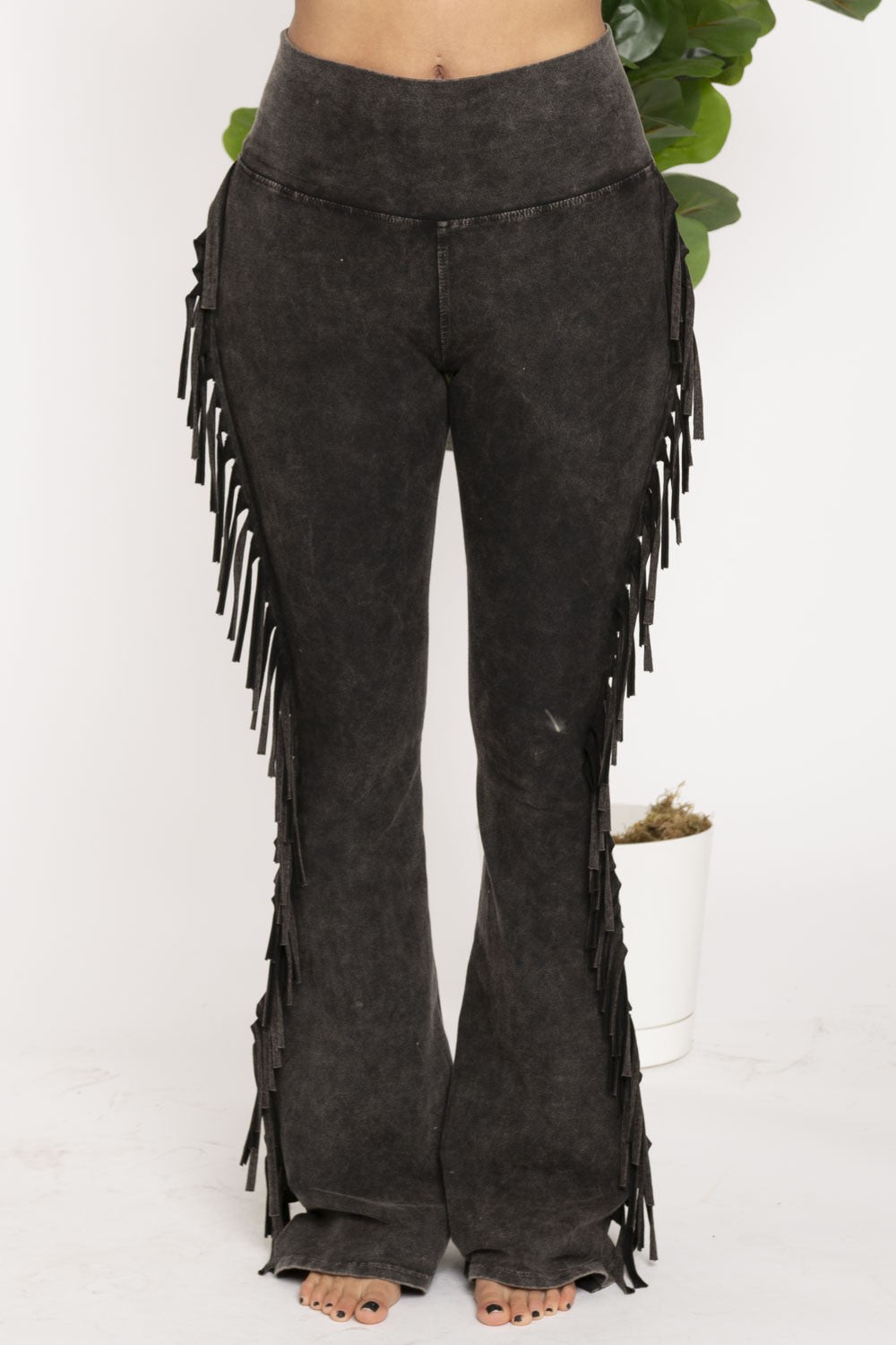 Lenny Mineral Washed Fringe Yoga Pants-Plus Size