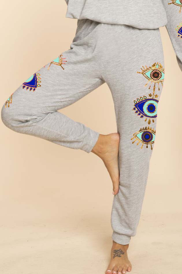 Evil Eyes Printed French Terry Sweatpants