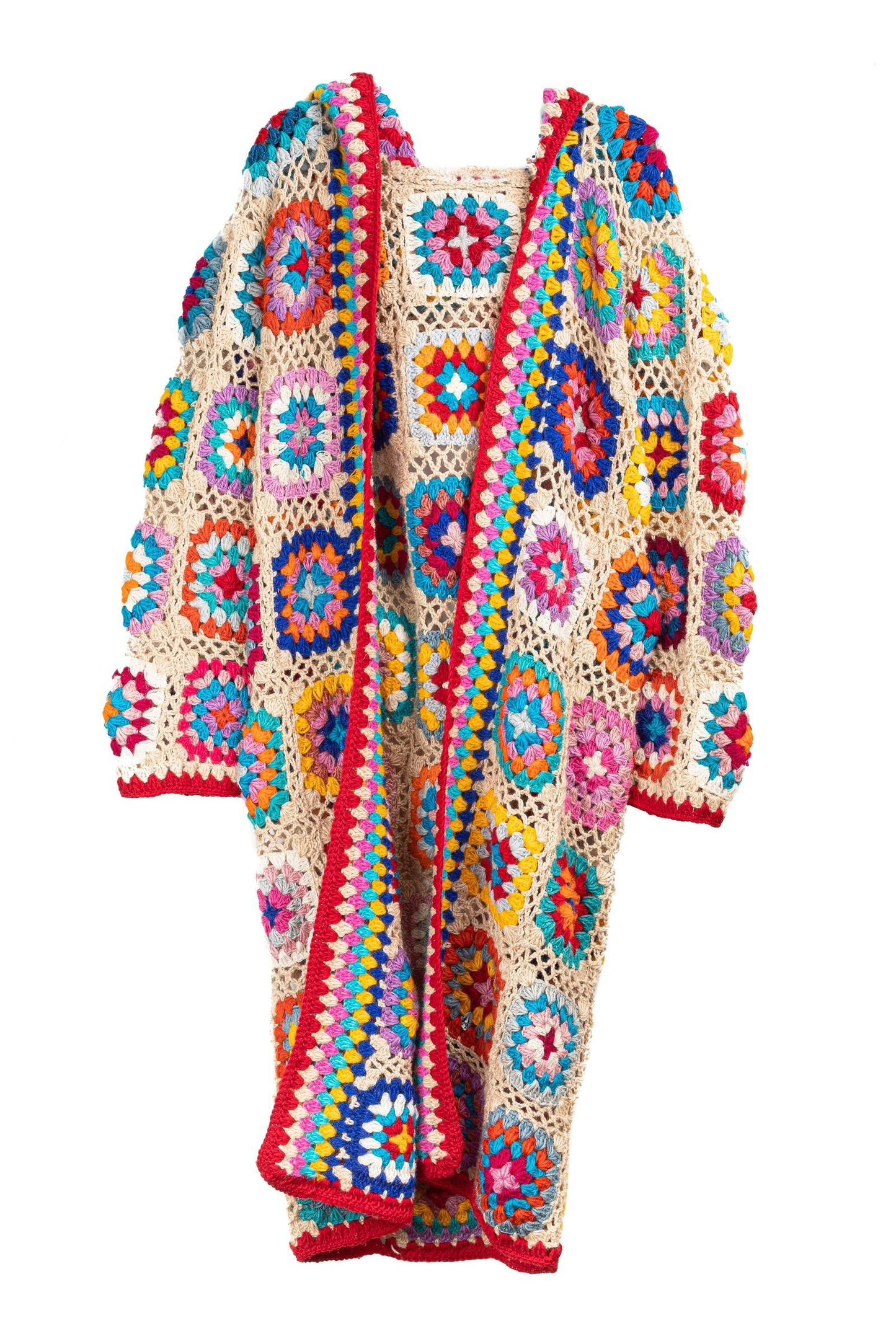 Handmade Crochet Multicolor Hooded Cardigan