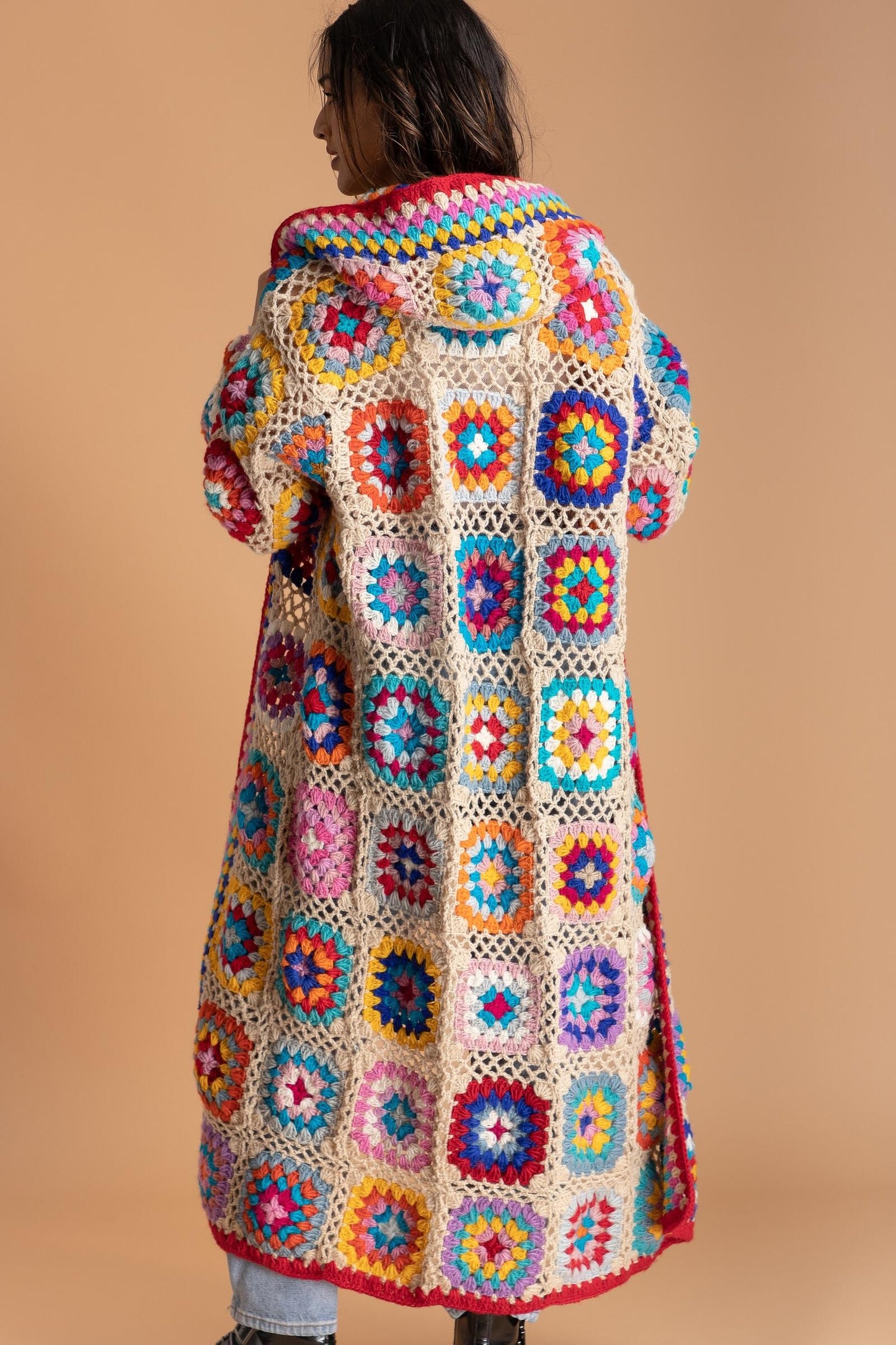 Handmade Crochet Multicolor Hooded Cardigan