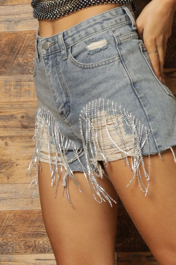 Libbie Jewel Fringe Denim Shorts
