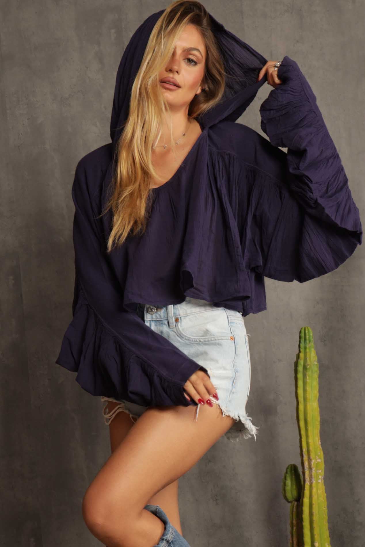 Carmel Hooded Shirring top