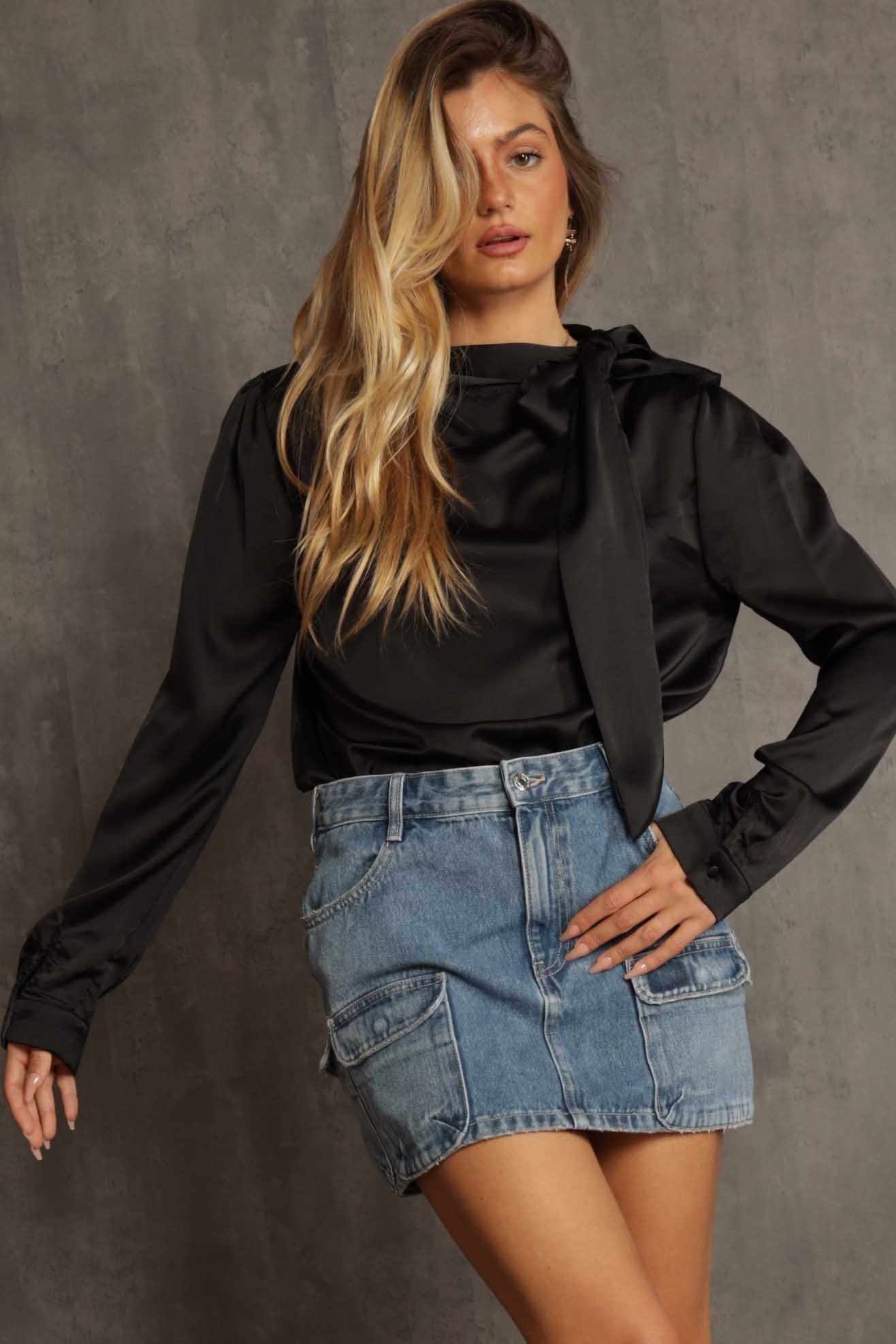 Millie Satin Neck Tie Blouse