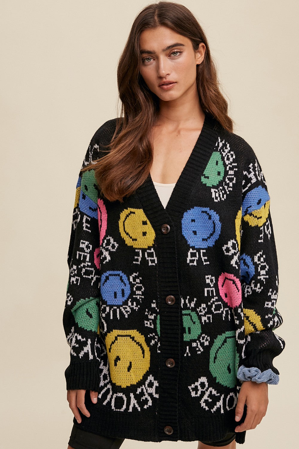 Printed Multi color Knit Sweater Cardigan