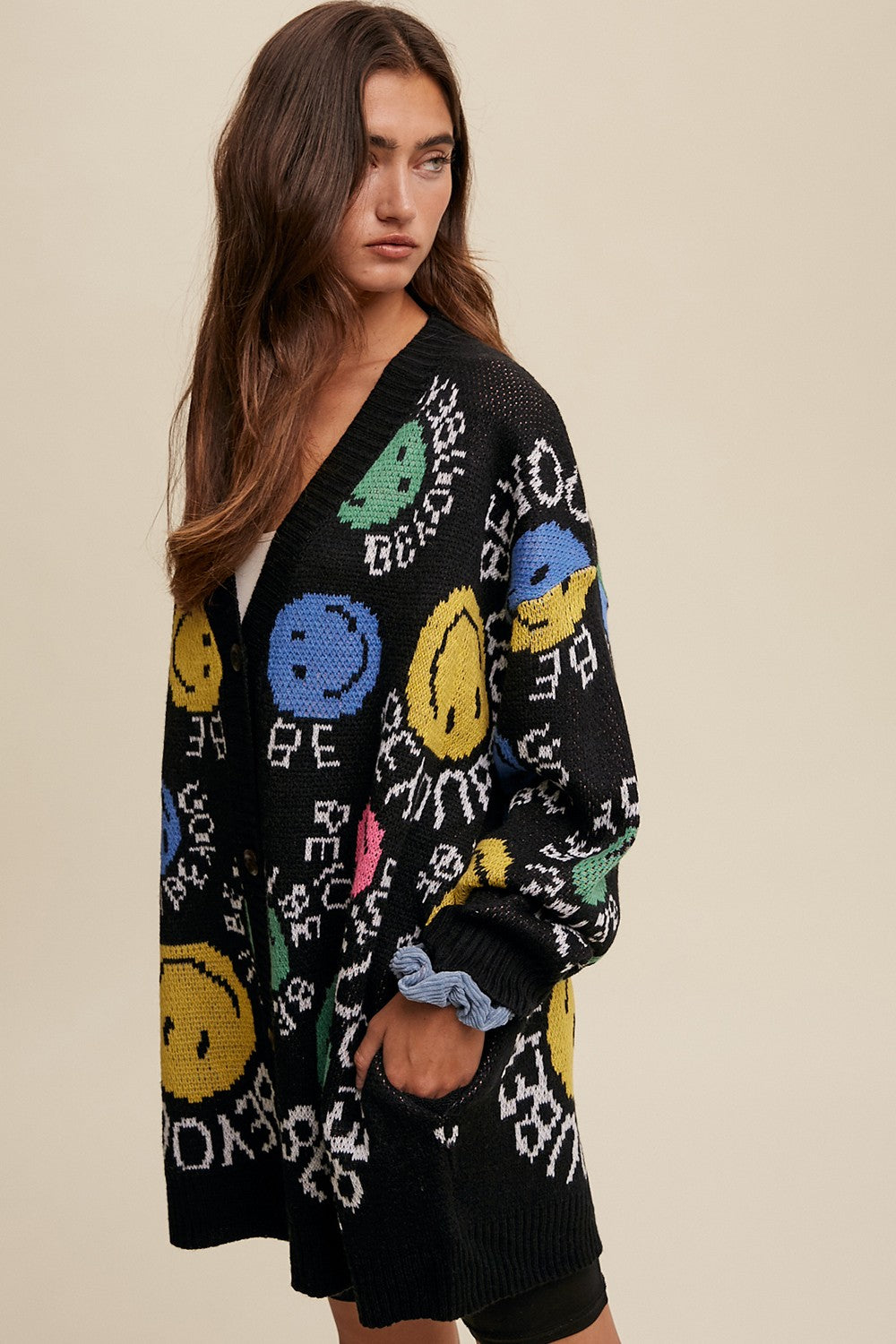 Printed Multi color Knit Sweater Cardigan