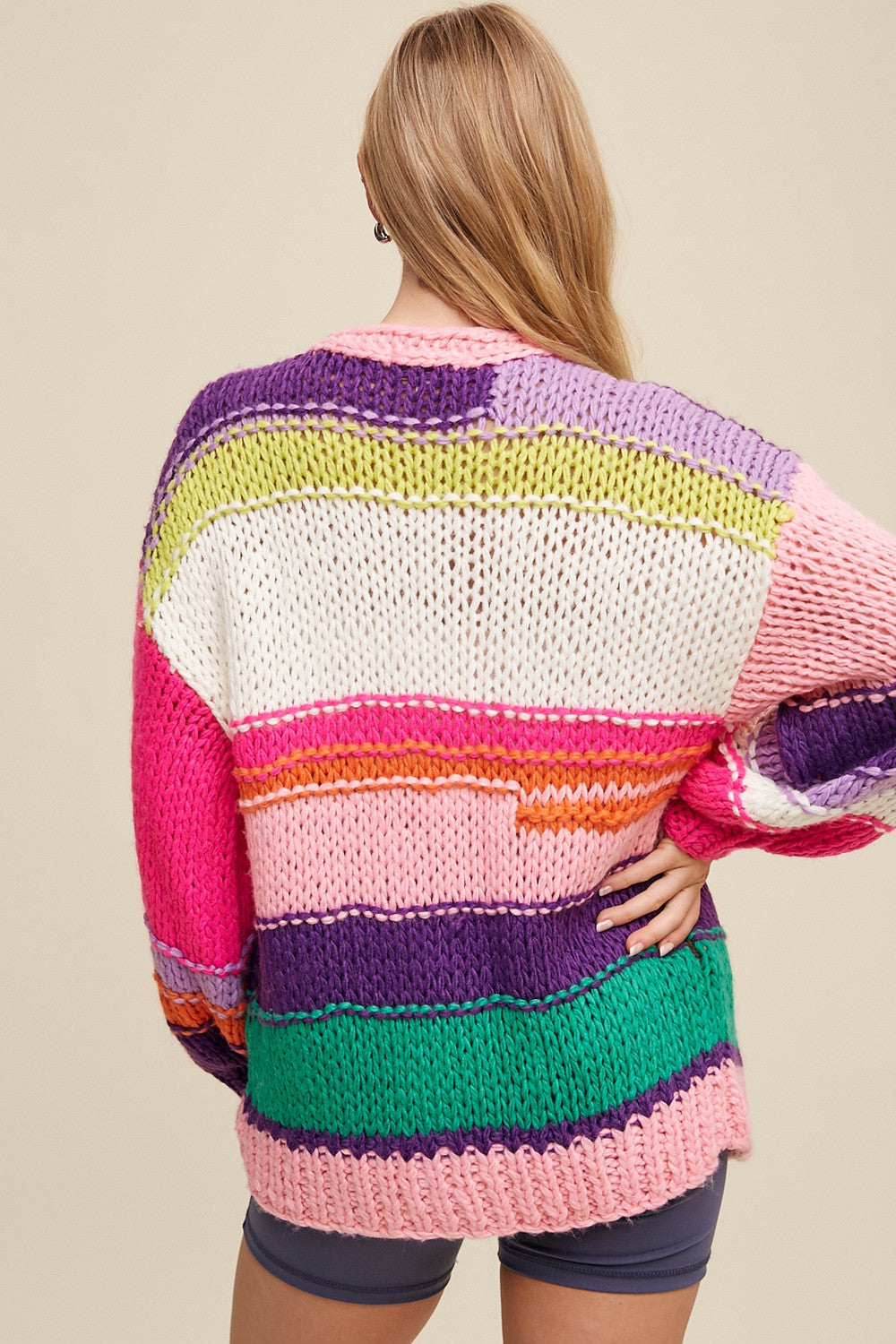 Kelsey Color Block Knit Sweater Cardigan