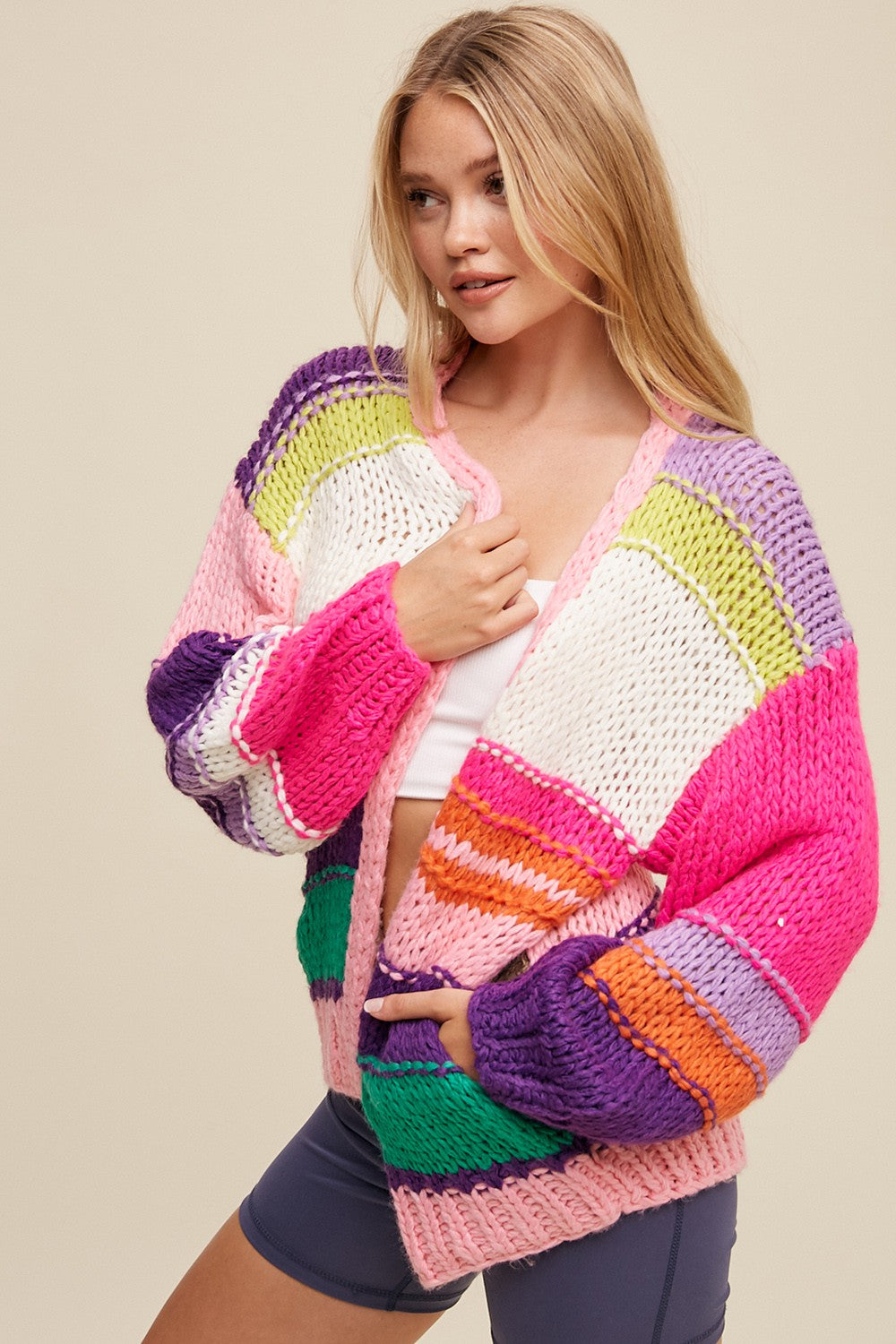 Kelsey Color Block Knit Sweater Cardigan