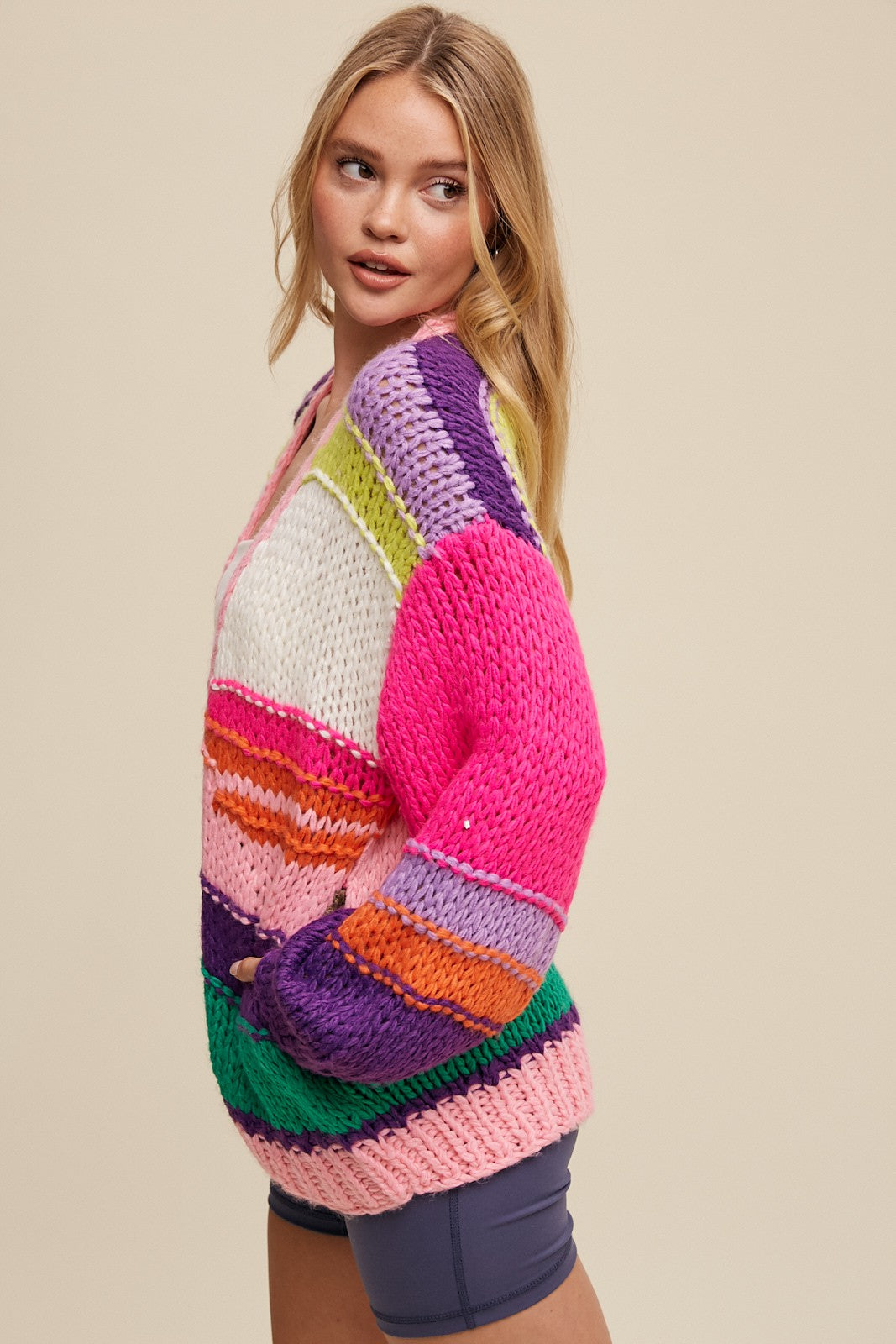 Kelsey Color Block Knit Sweater Cardigan