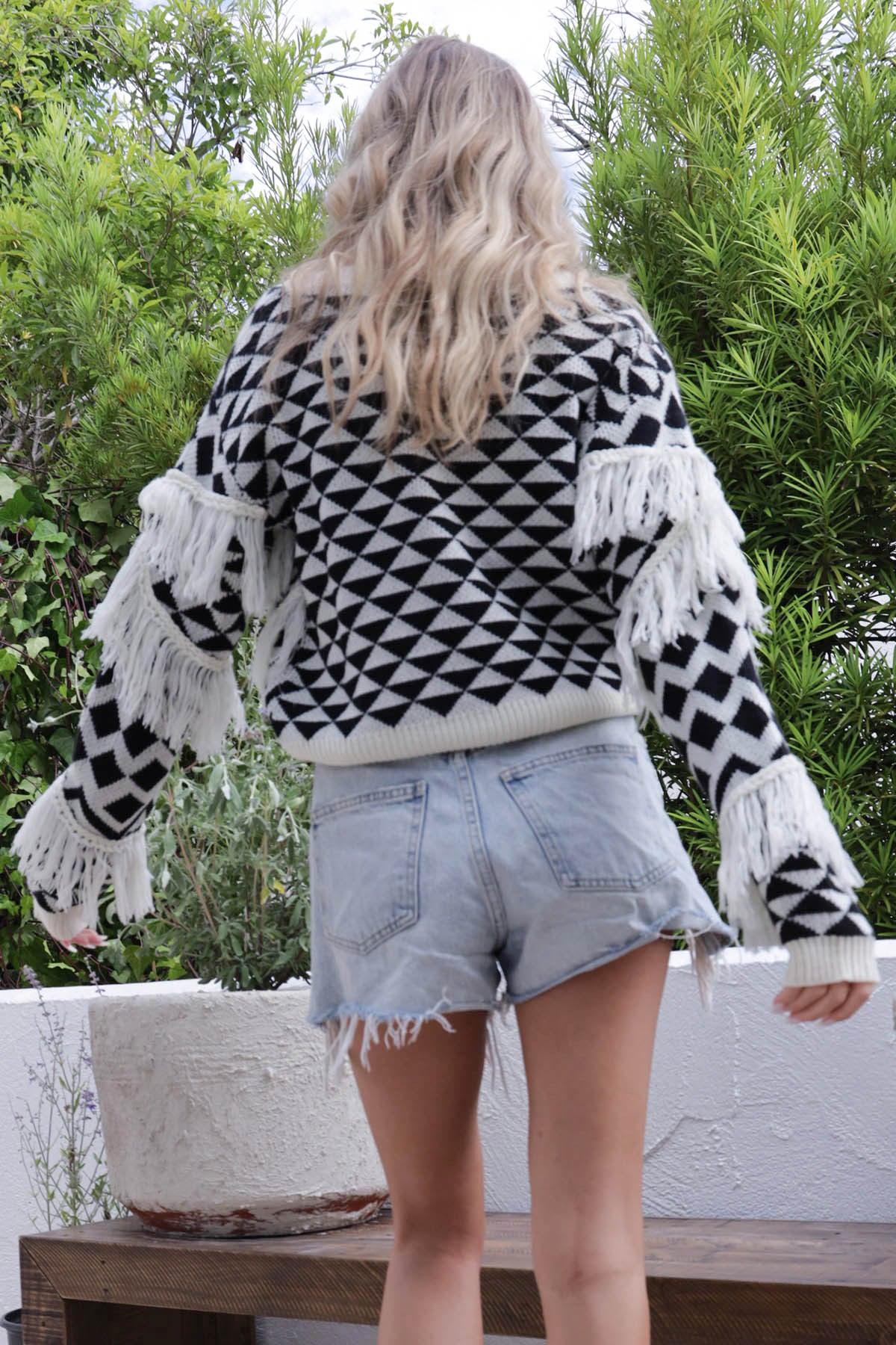 Checker Fringe Sweater