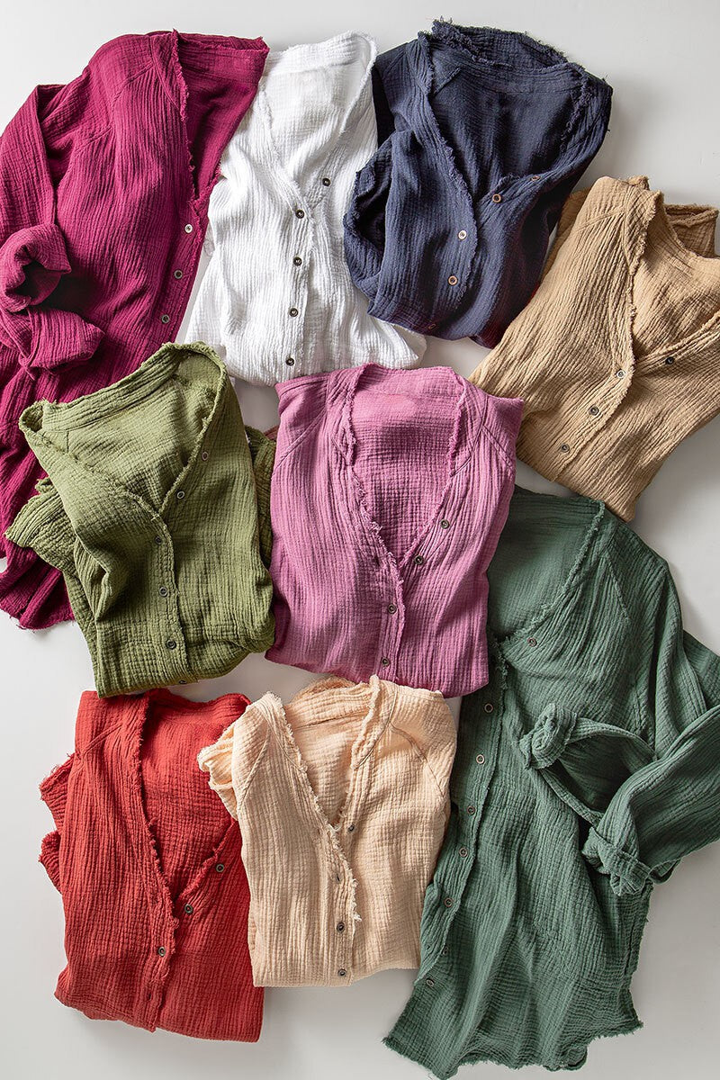 You My Favorite Cotton Pocketed Vintage Washed Tunic Shirts