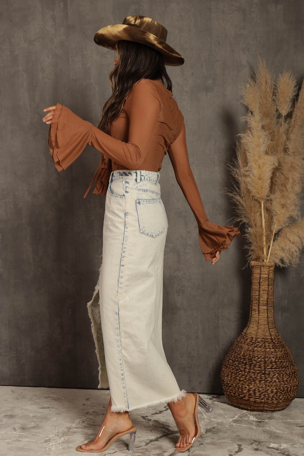 Coco Ruffle Mesh Lace Up Blouse