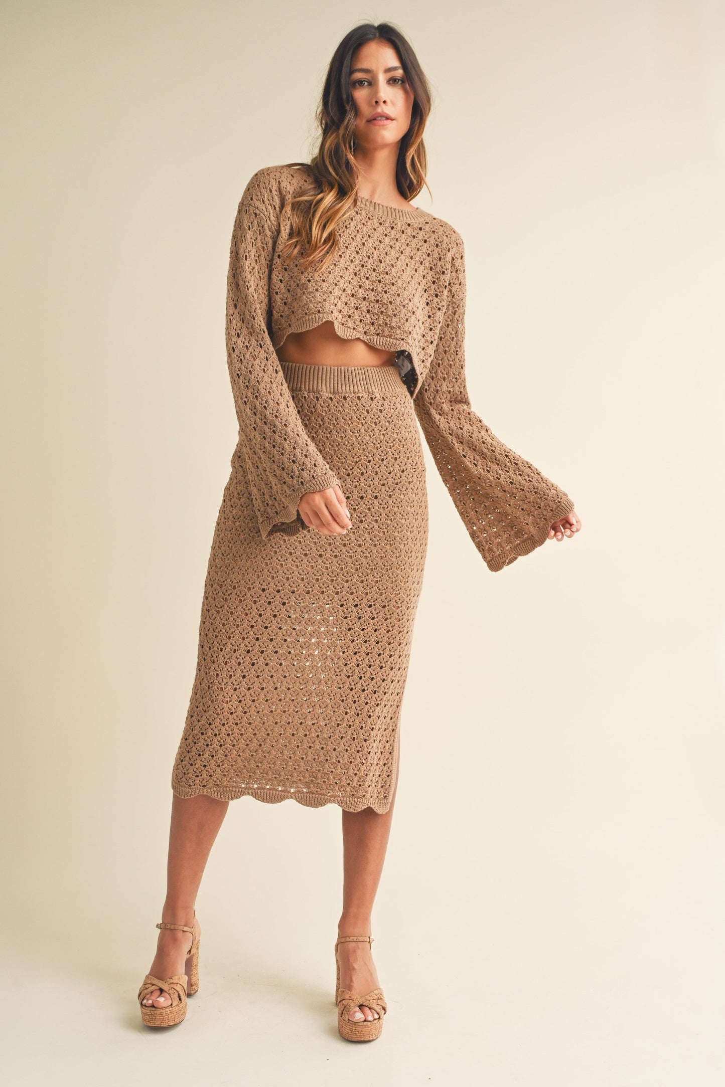 Barcelona Crochet Knit Top and Skirt Set