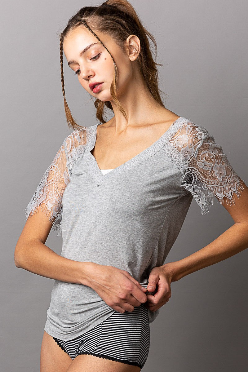 Willa Lace V neck Knit Top