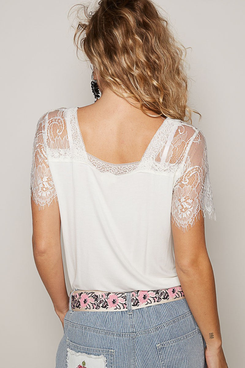 Willa Lace V neck Knit Top