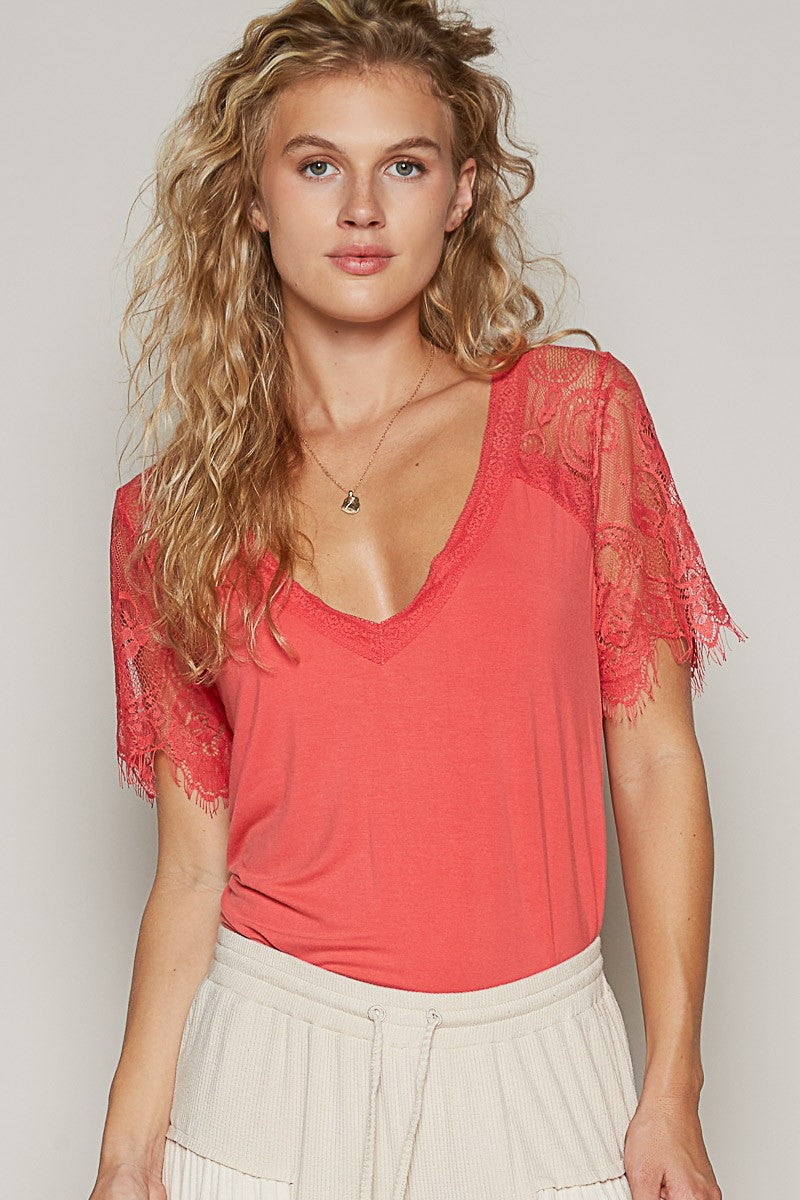 Willa Lace V neck Knit Top