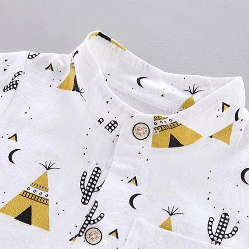 Cactus Print Short Sleeves Shirts and Pants Set