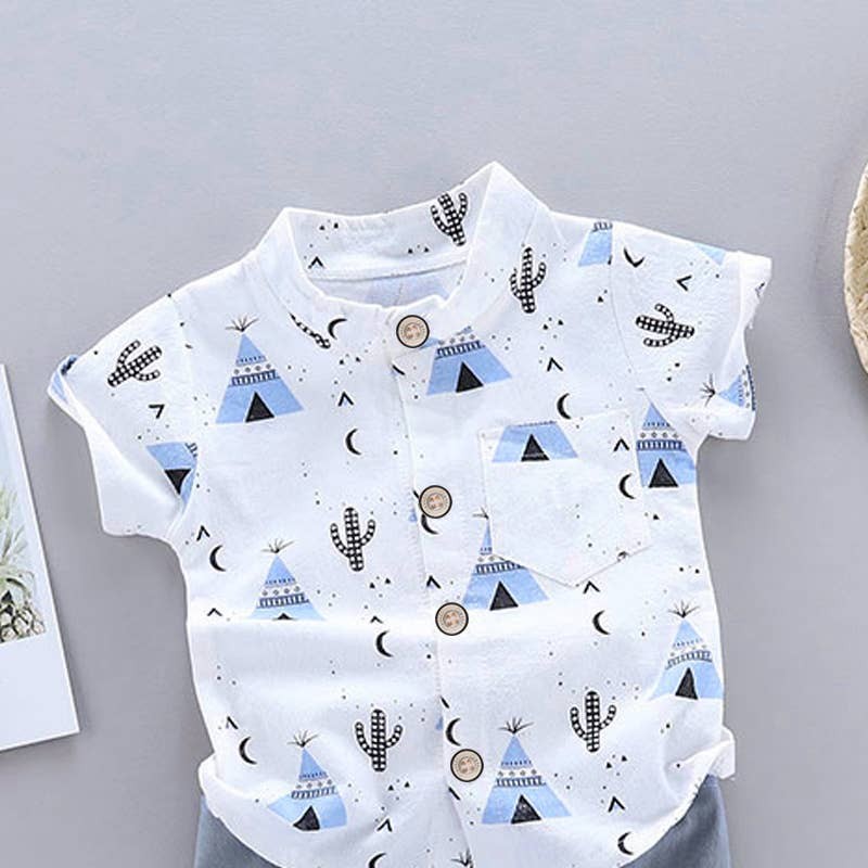 Cactus Print Short Sleeves Shirts and Pants Set