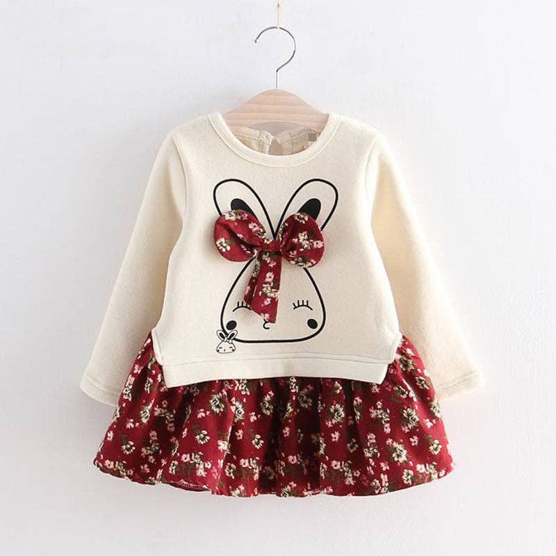 PATPAT Cartoon Rabbit & Floral Bowknot Dress
