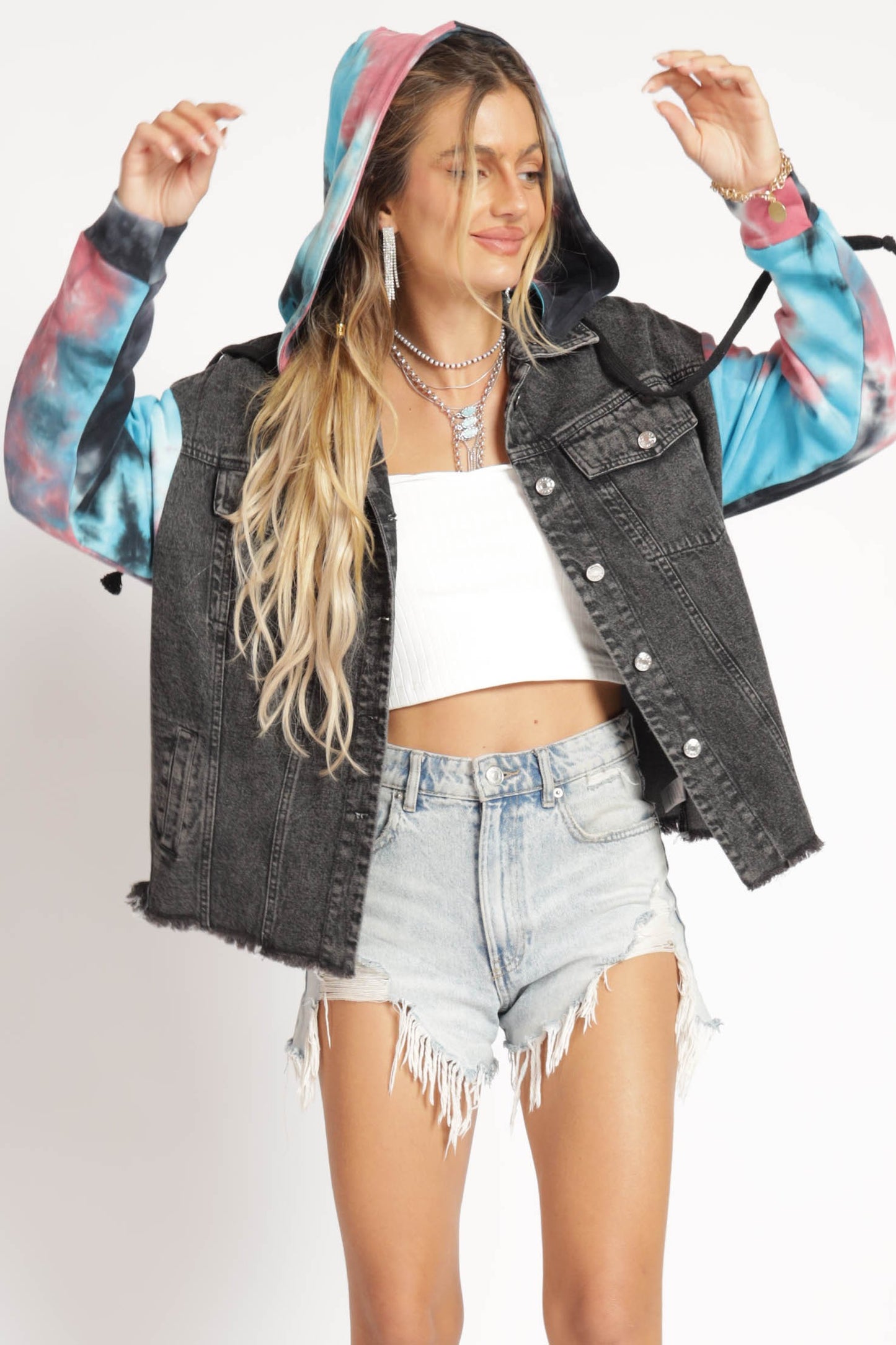 Jamyn Tie Dye Denim Hooded Jacket