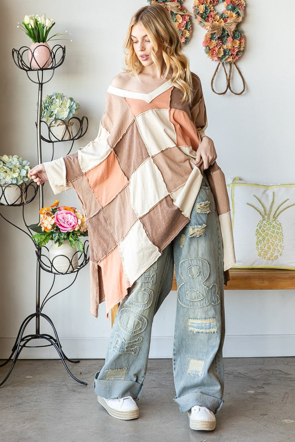 Color Block Oversized Top