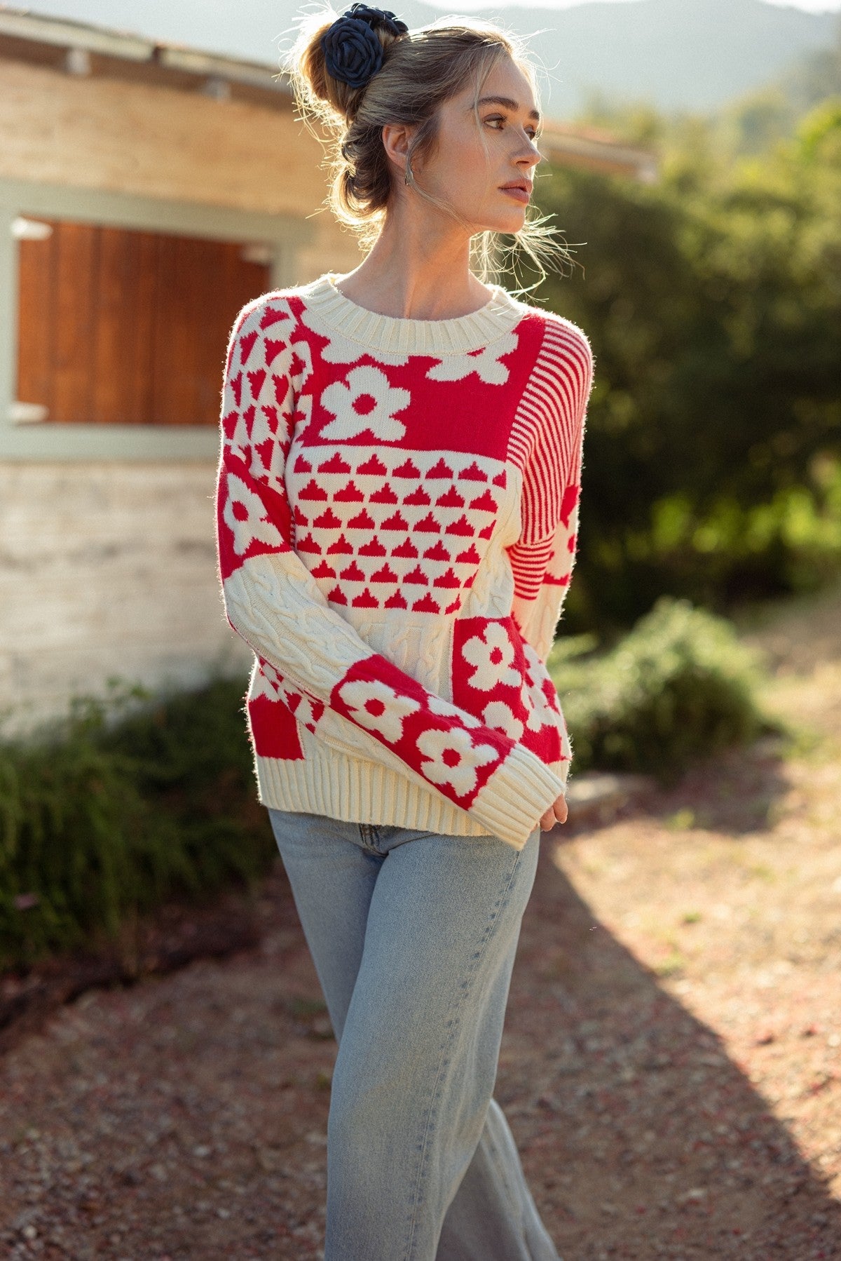 Aurelia Floral Oversized Cable Sweater