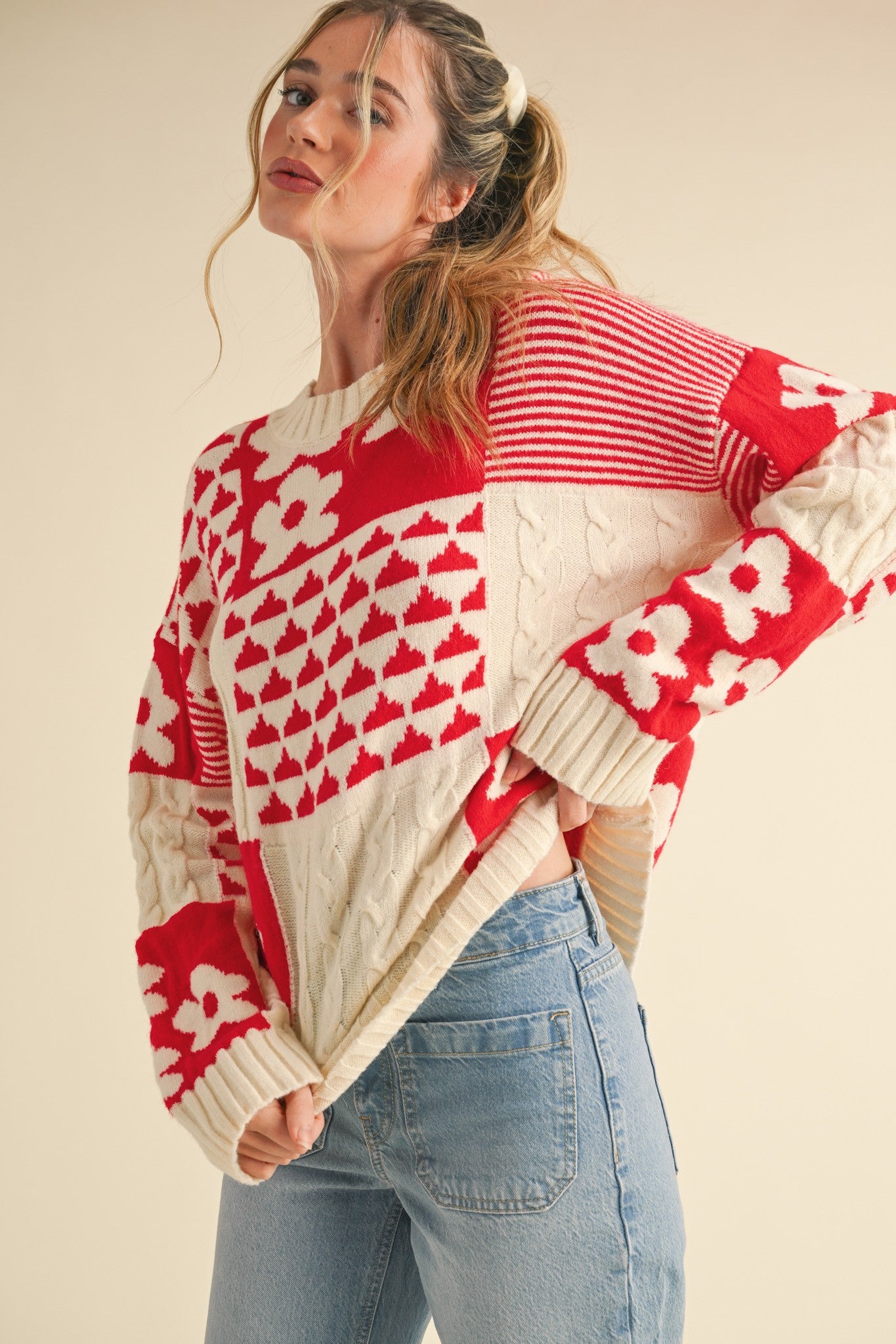 Aurelia Floral Oversized Cable Sweater