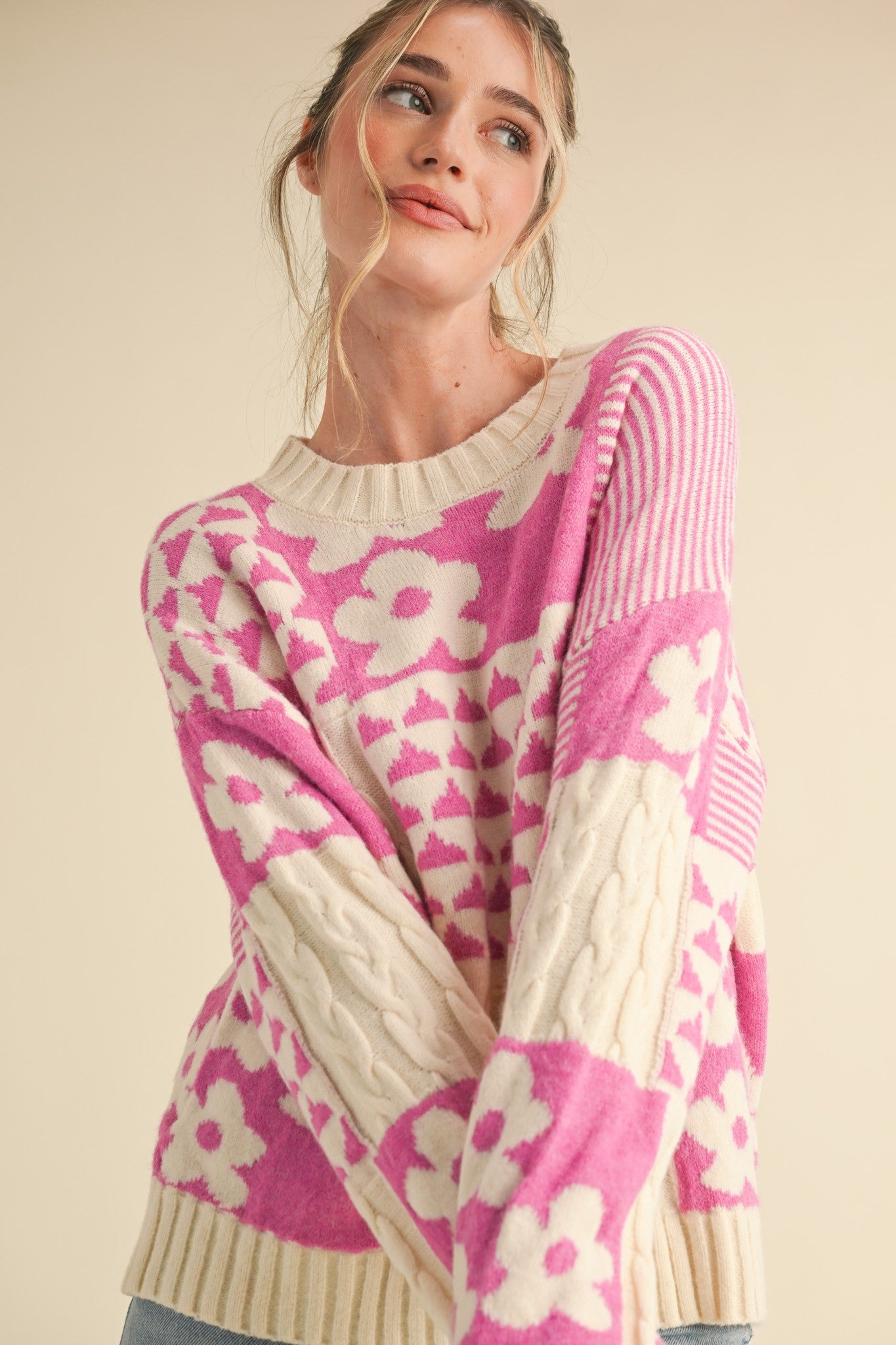 Aurelia Floral Oversized Cable Sweater