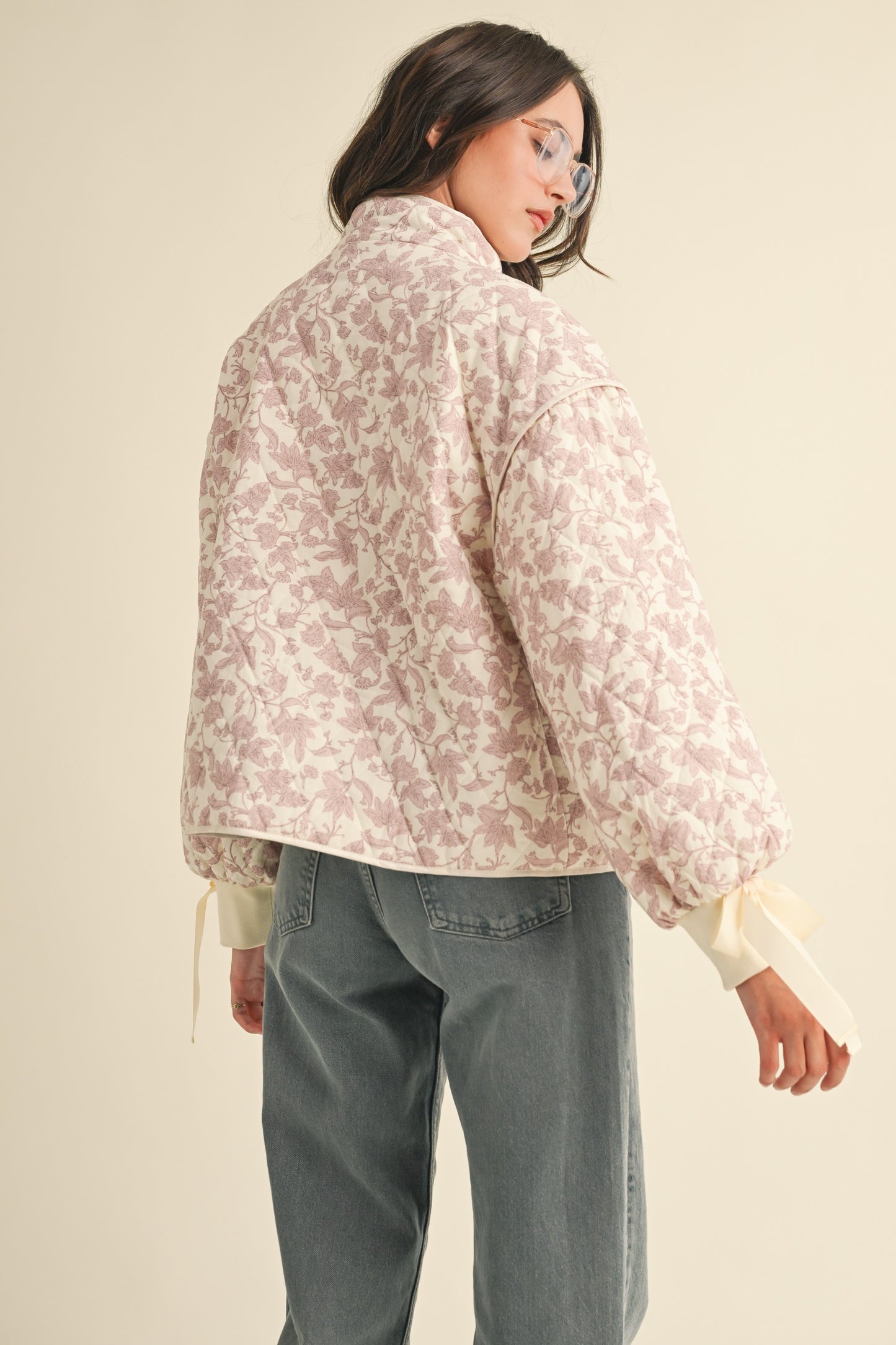 Floral Quilted Jackets with Bow Details
