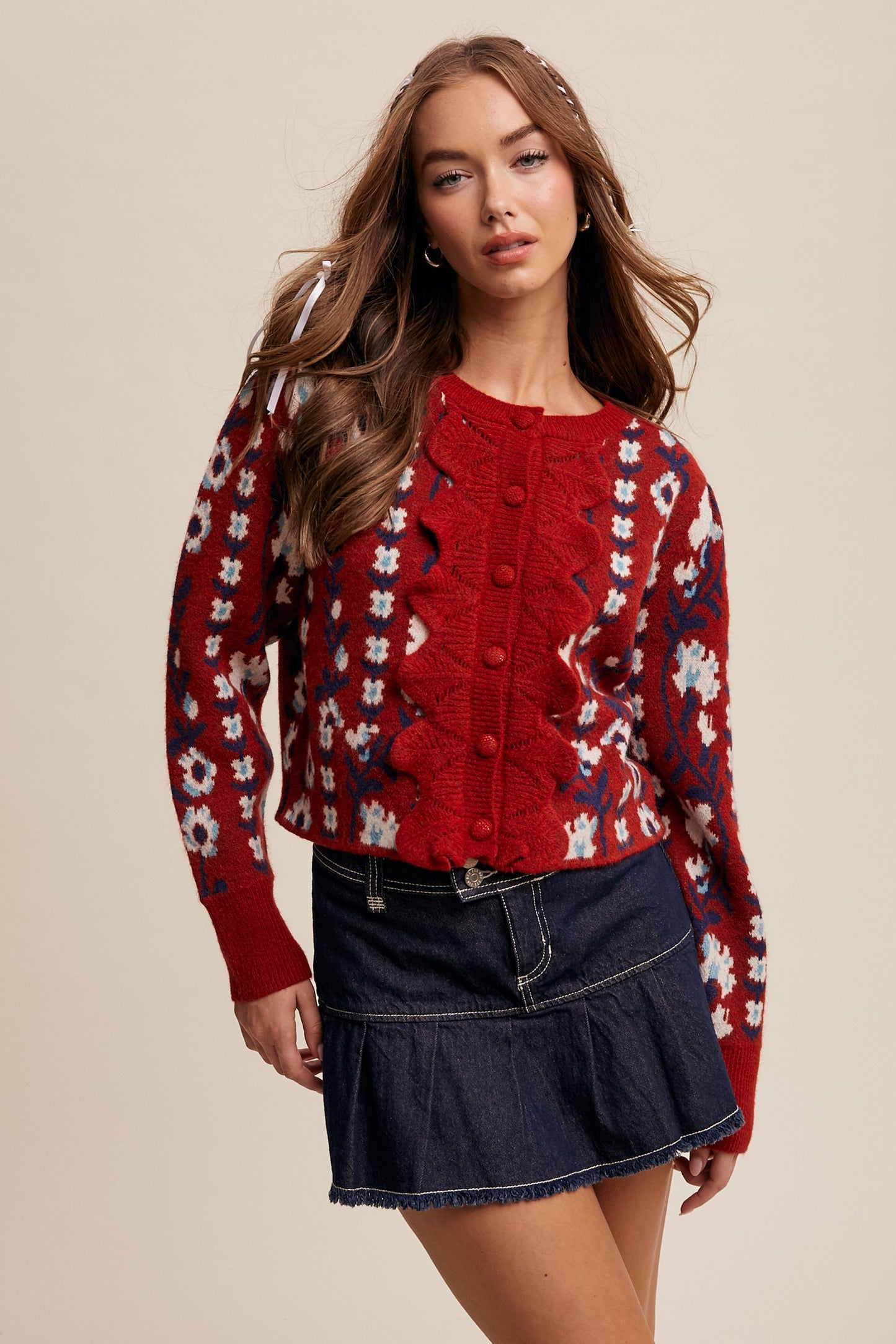 Flower Ruffle Knit Cardigan