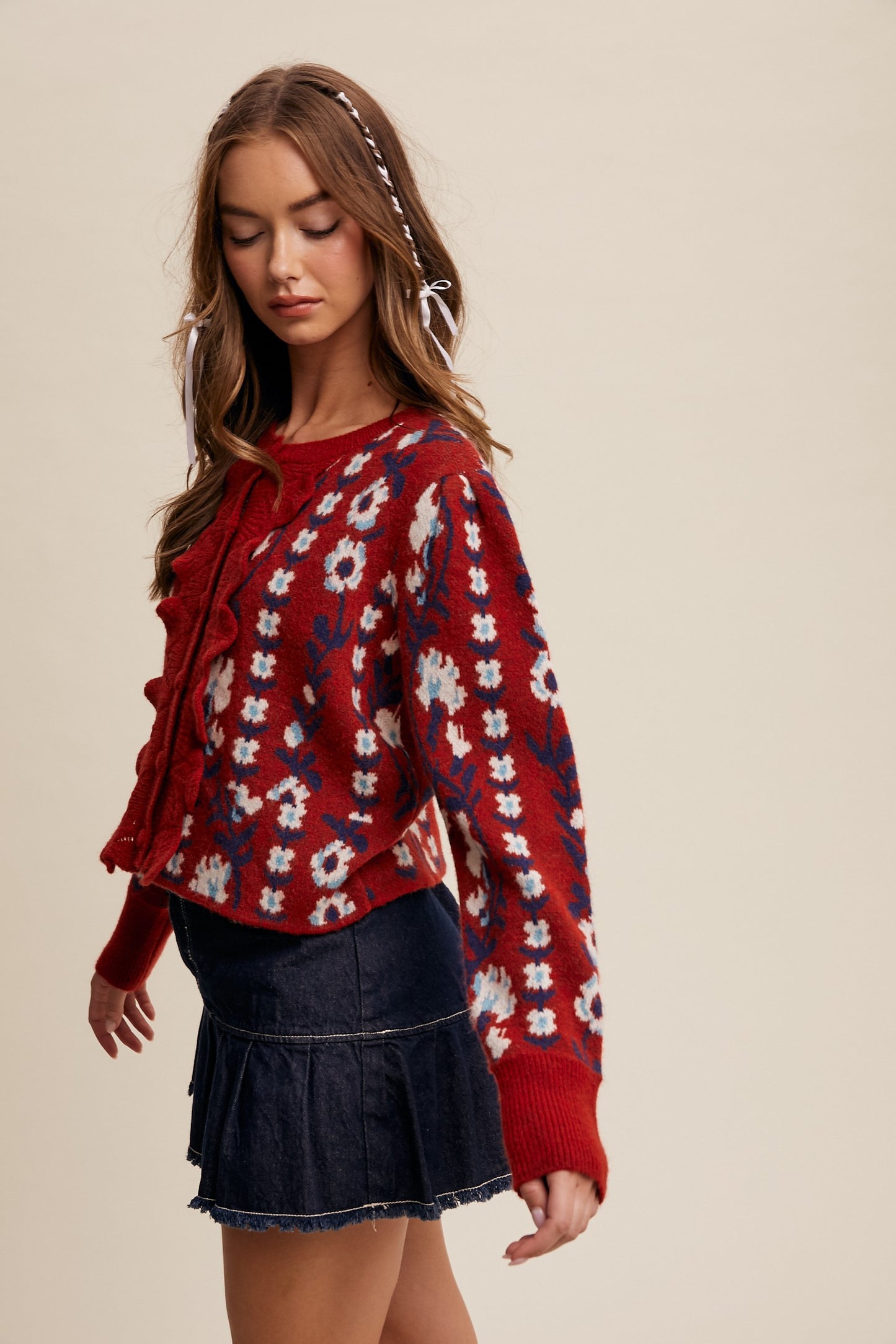 Flower Ruffle Knit Cardigan