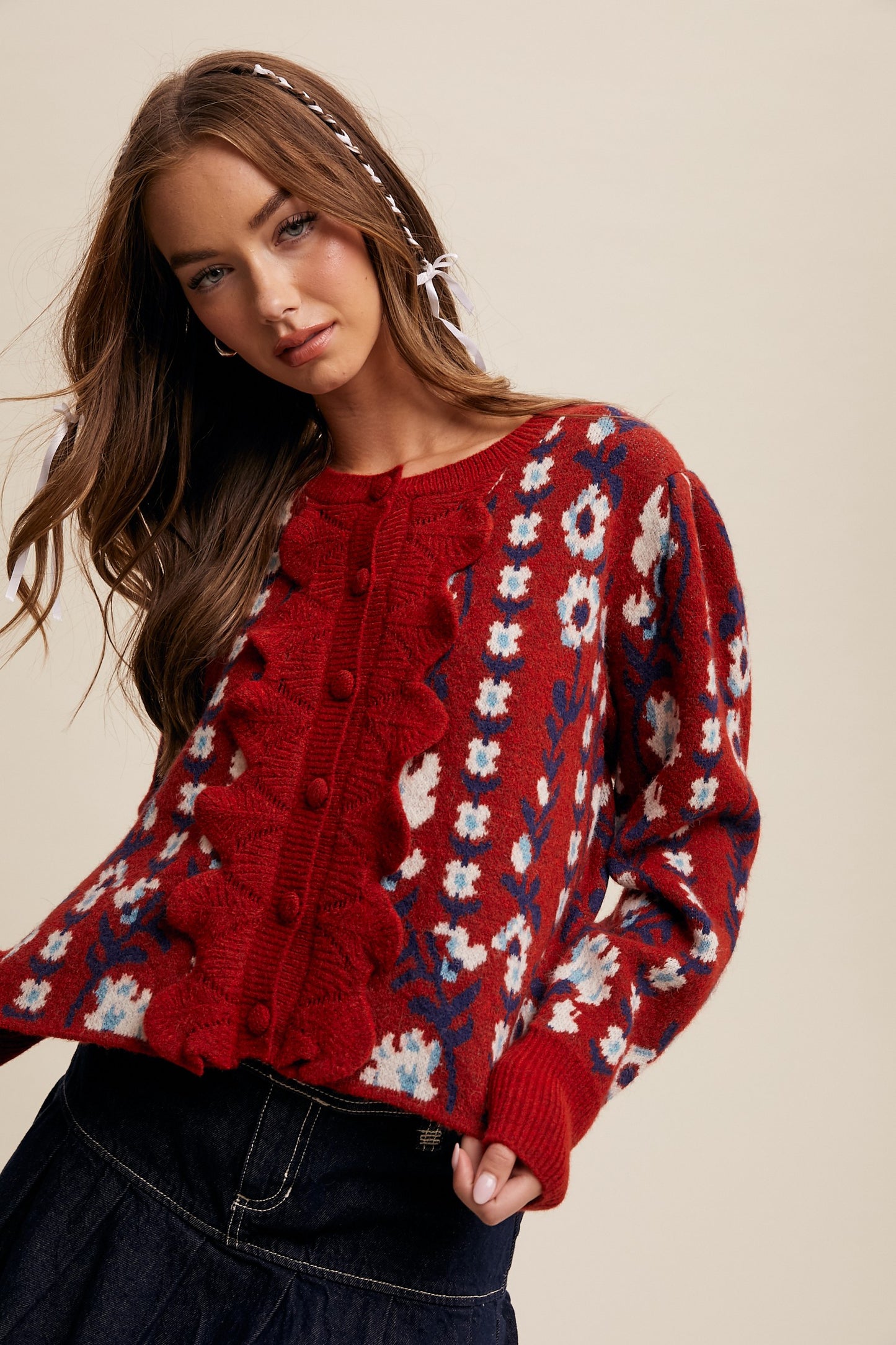 Flower Ruffle Knit Cardigan