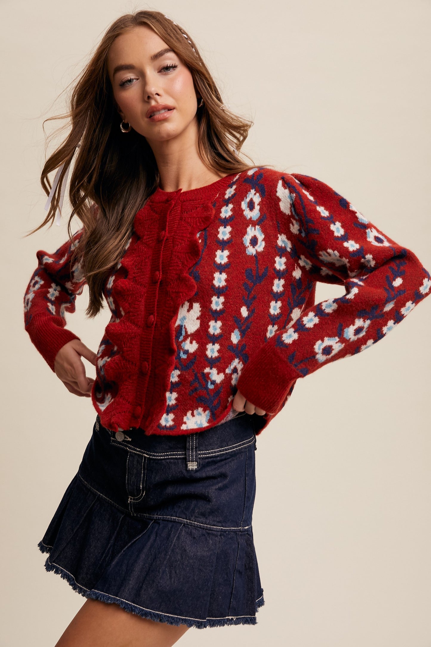 Flower Ruffle Knit Cardigan