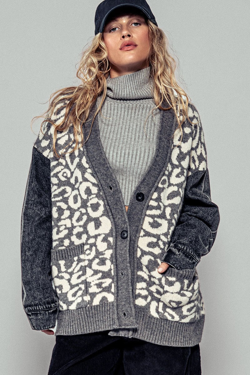 Isabella Leopard Denim Contrast Cardigan