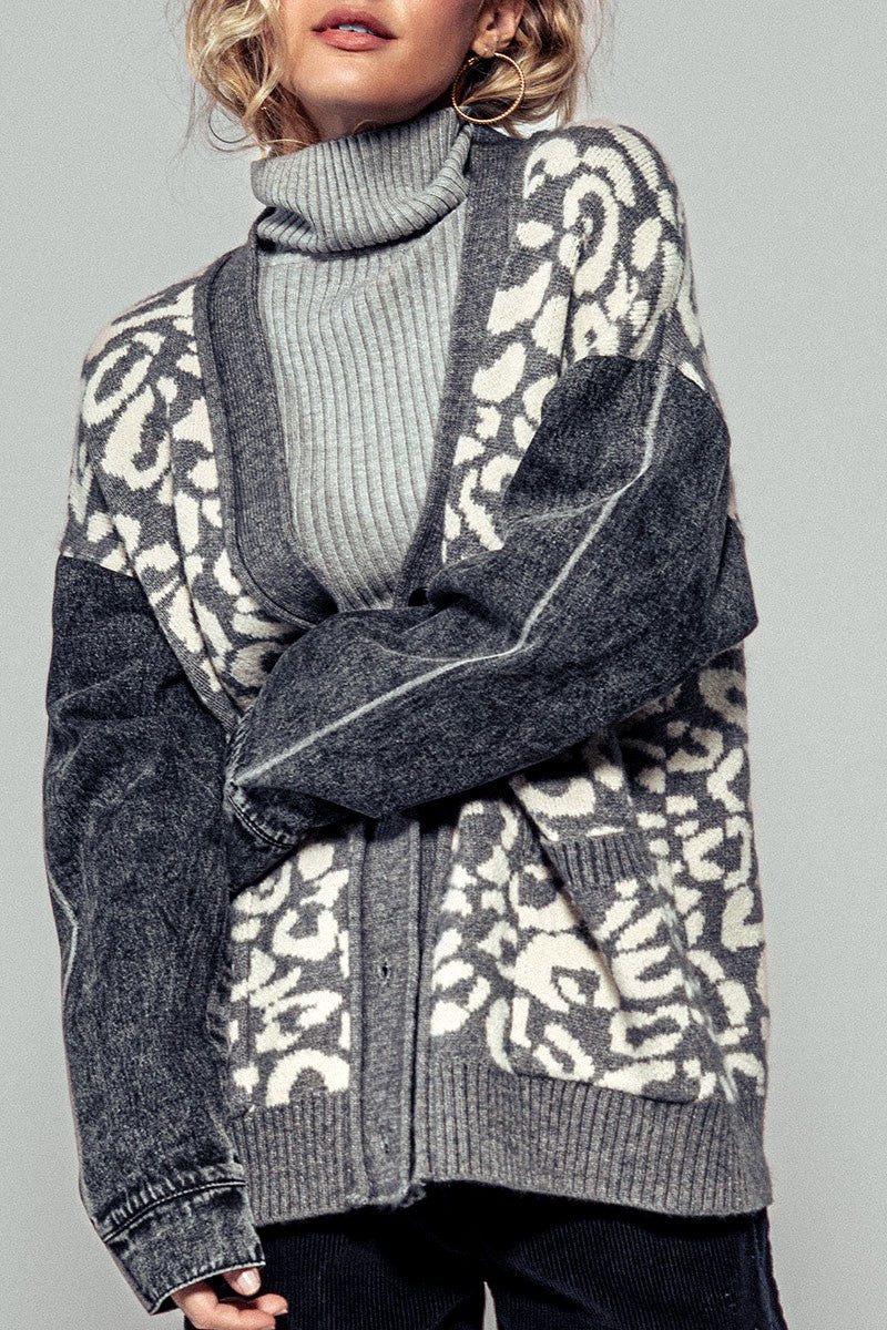 Isabella Leopard Denim Contrast Cardigan