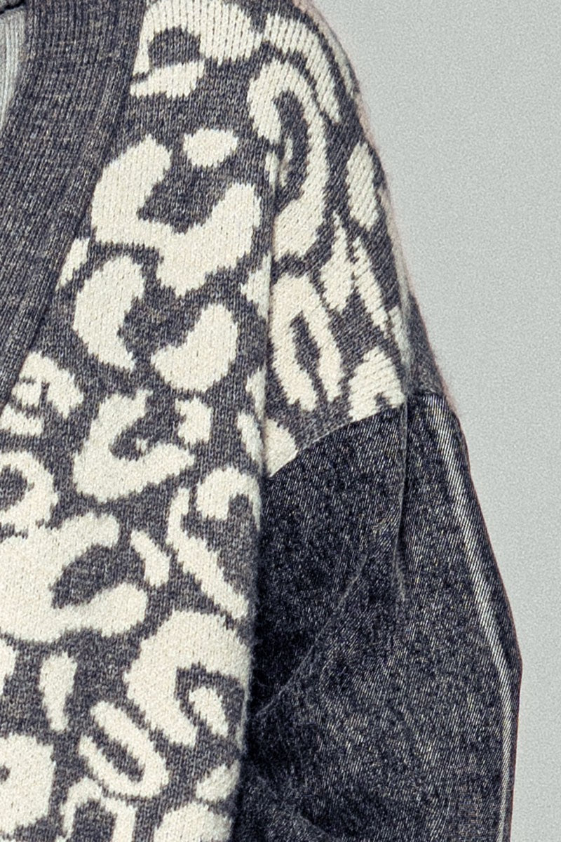Isabella Leopard Denim Contrast Cardigan