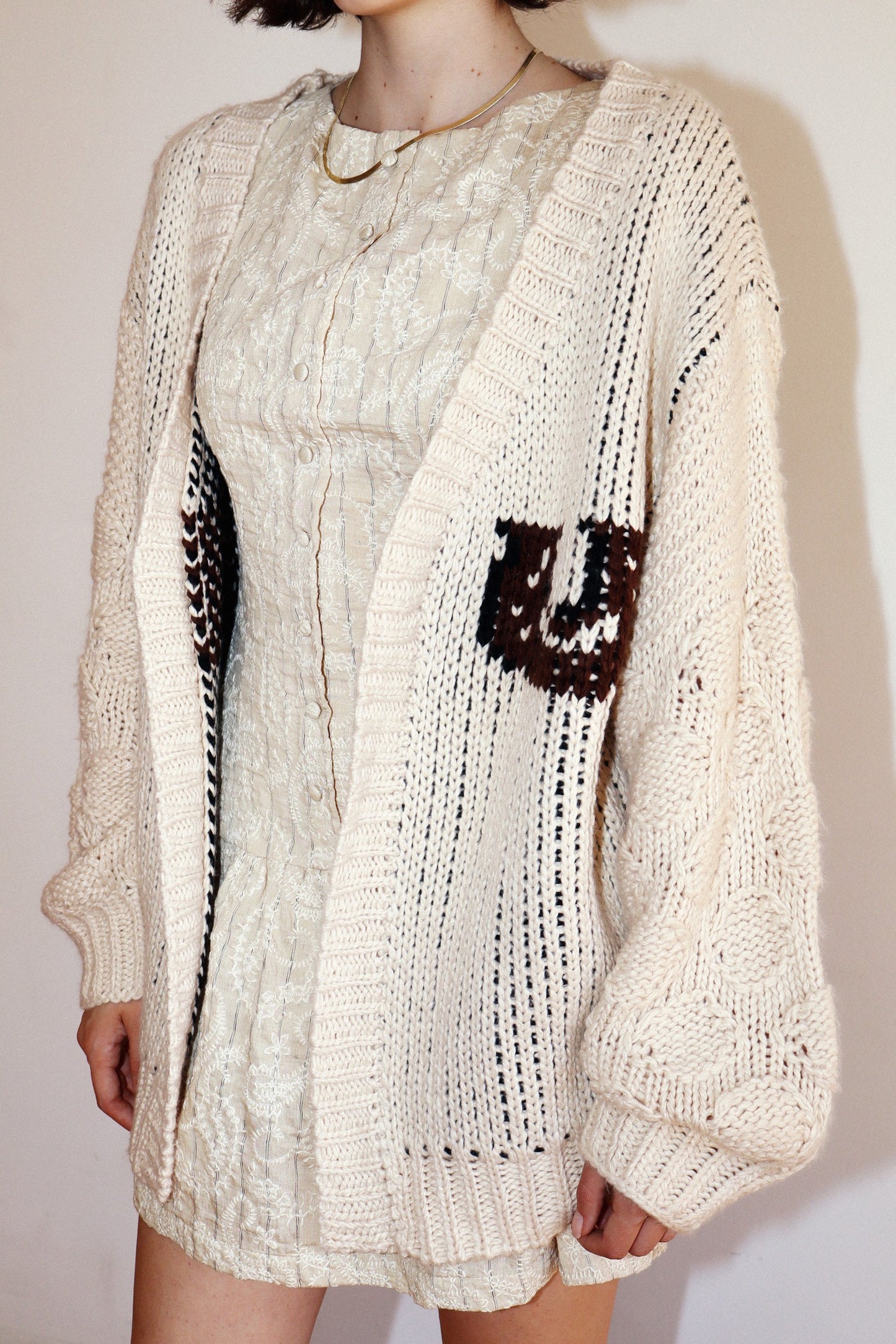 Western Horse Print Open Knit Cardigan
