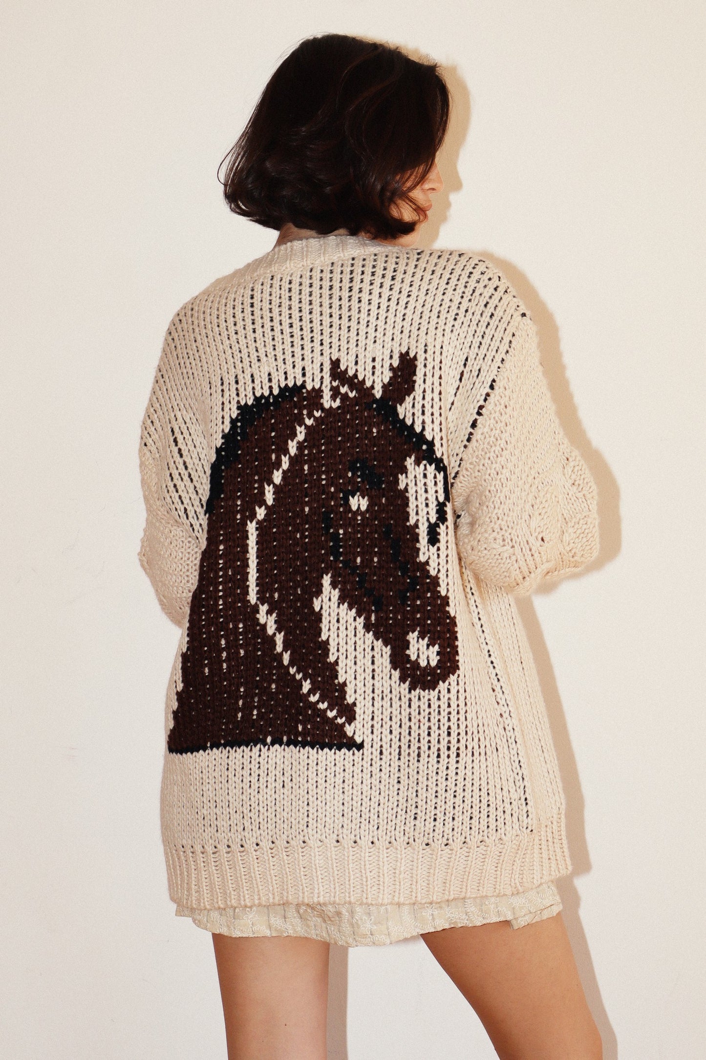 Western Horse Print Open Knit Cardigan