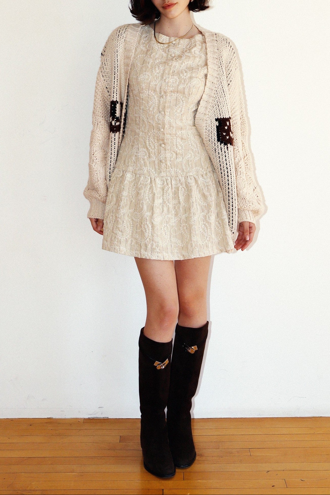 Western Horse Print Open Knit Cardigan