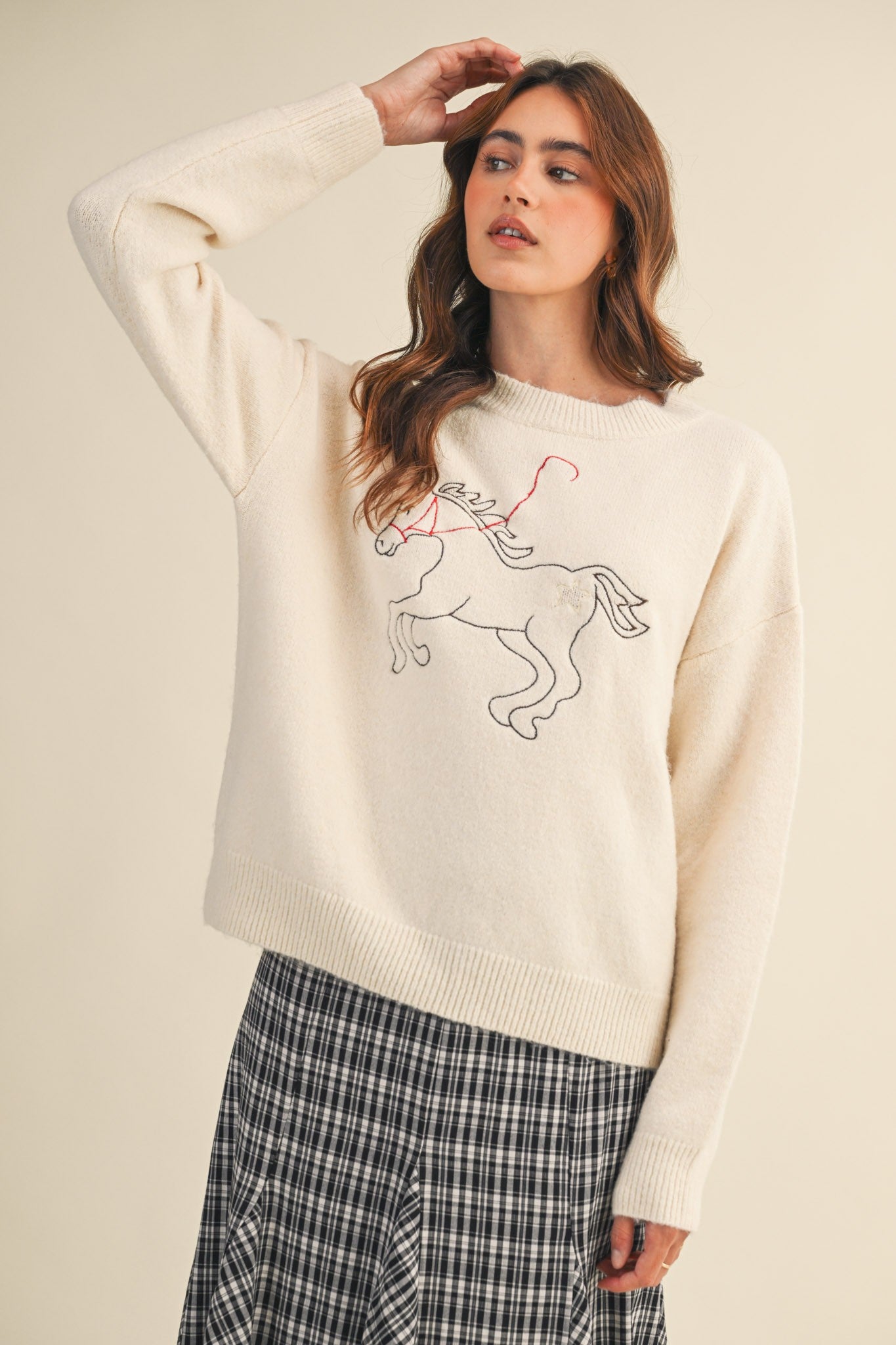 Western Horse Embroidery Sweater