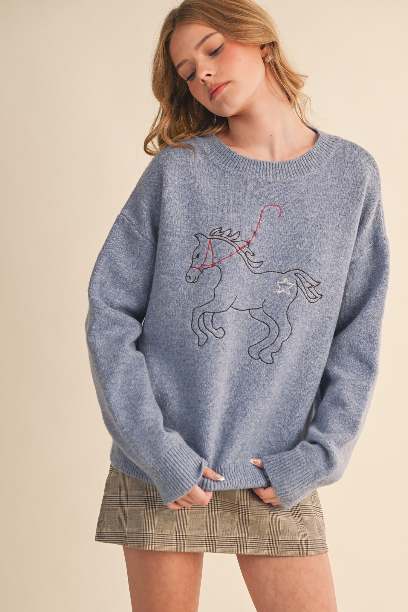 Western Horse Embroidery Sweater