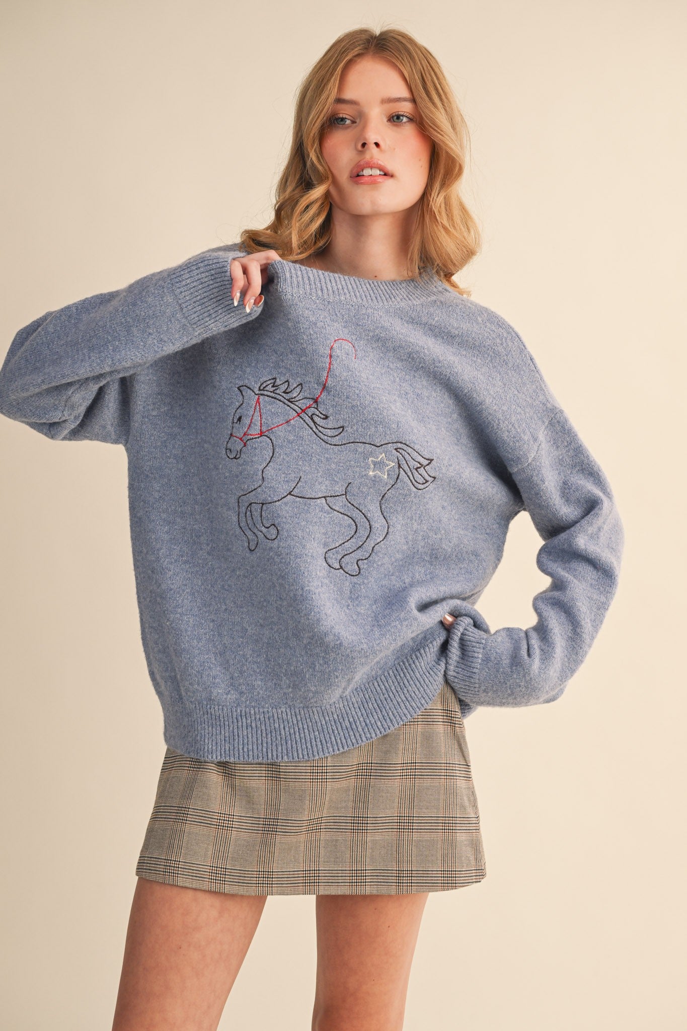 Western Horse Embroidery Sweater