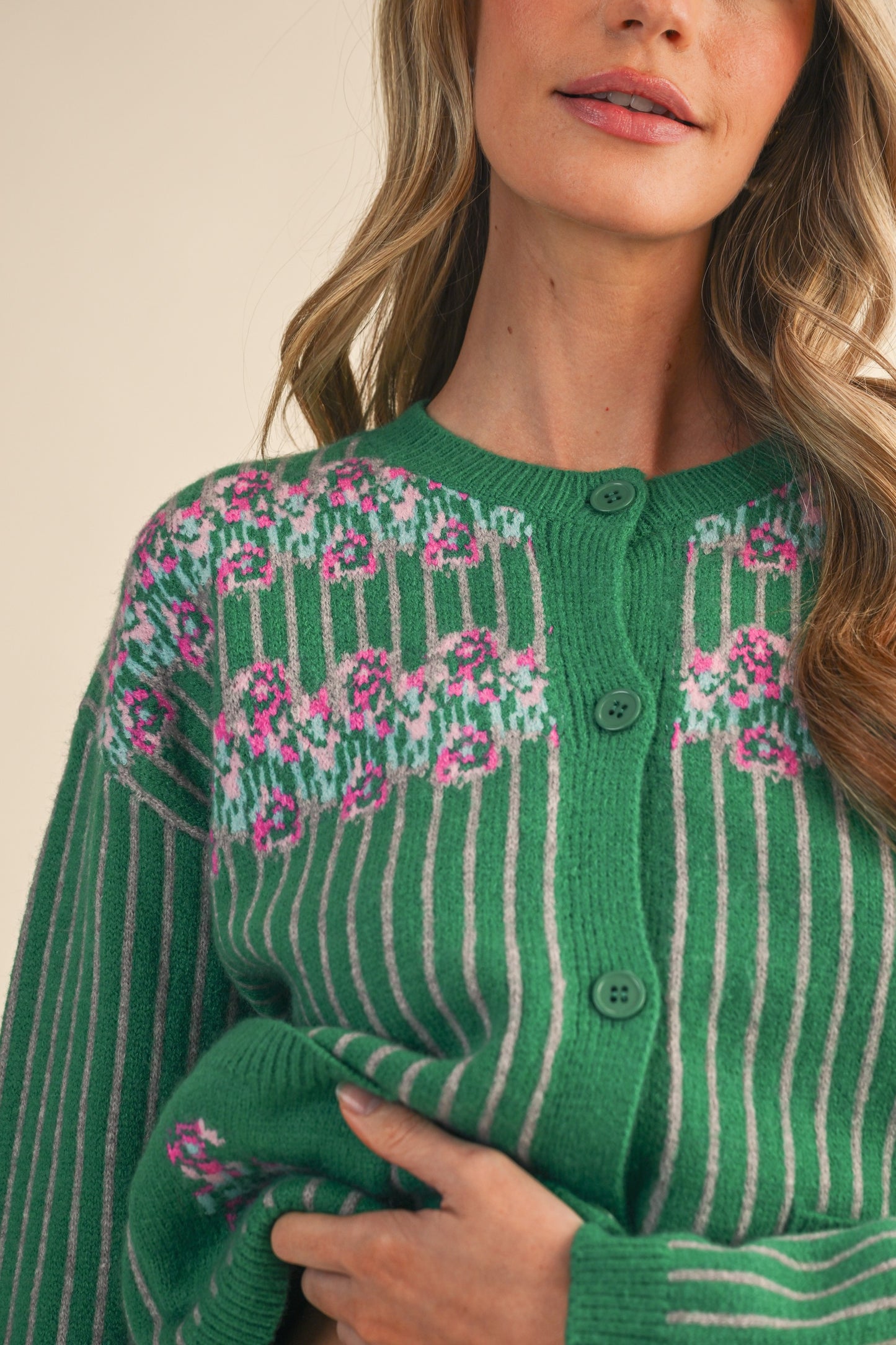 Striped Floral Sweater Cardigan