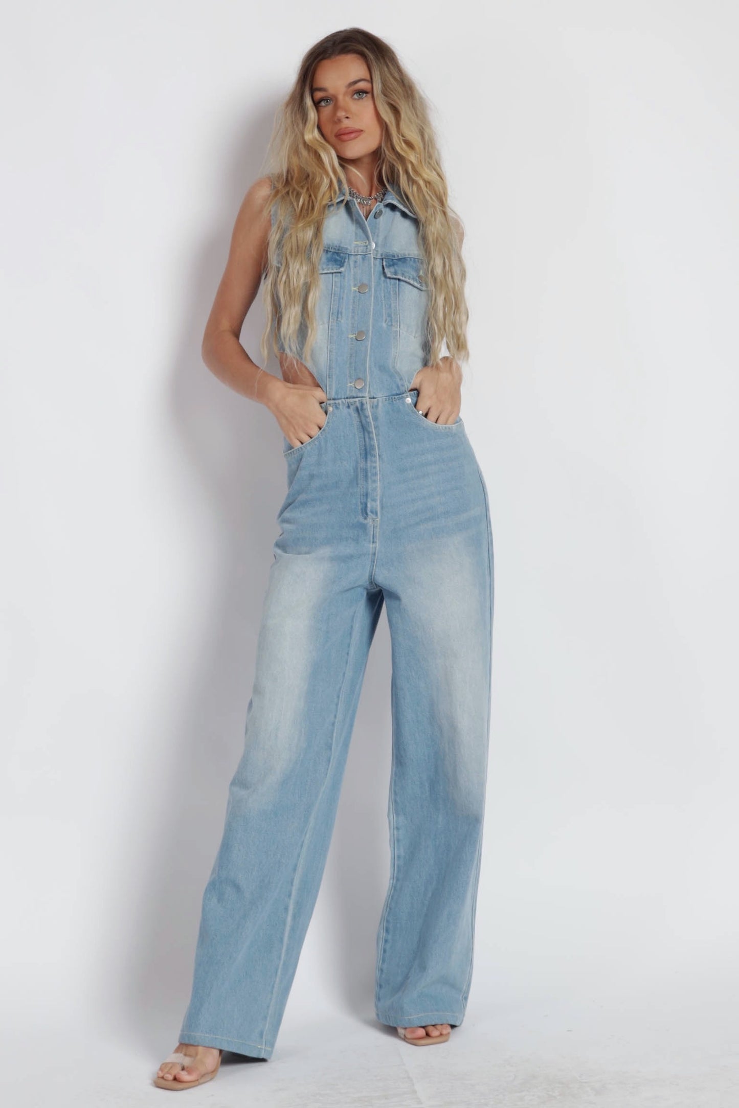 Elyse Cut Out Denim Jumpsuit