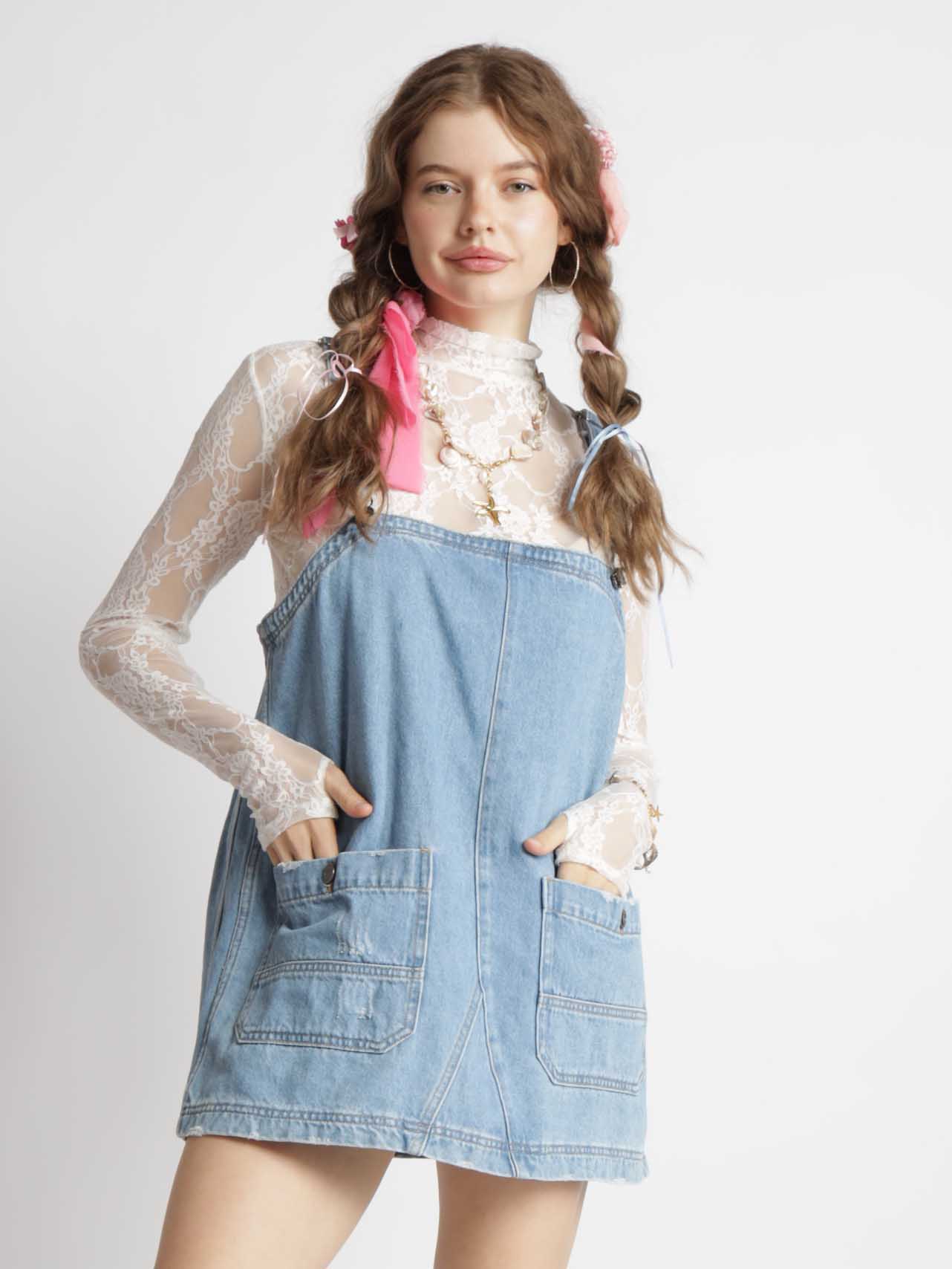 Denim Overall Tunic Mini Dress