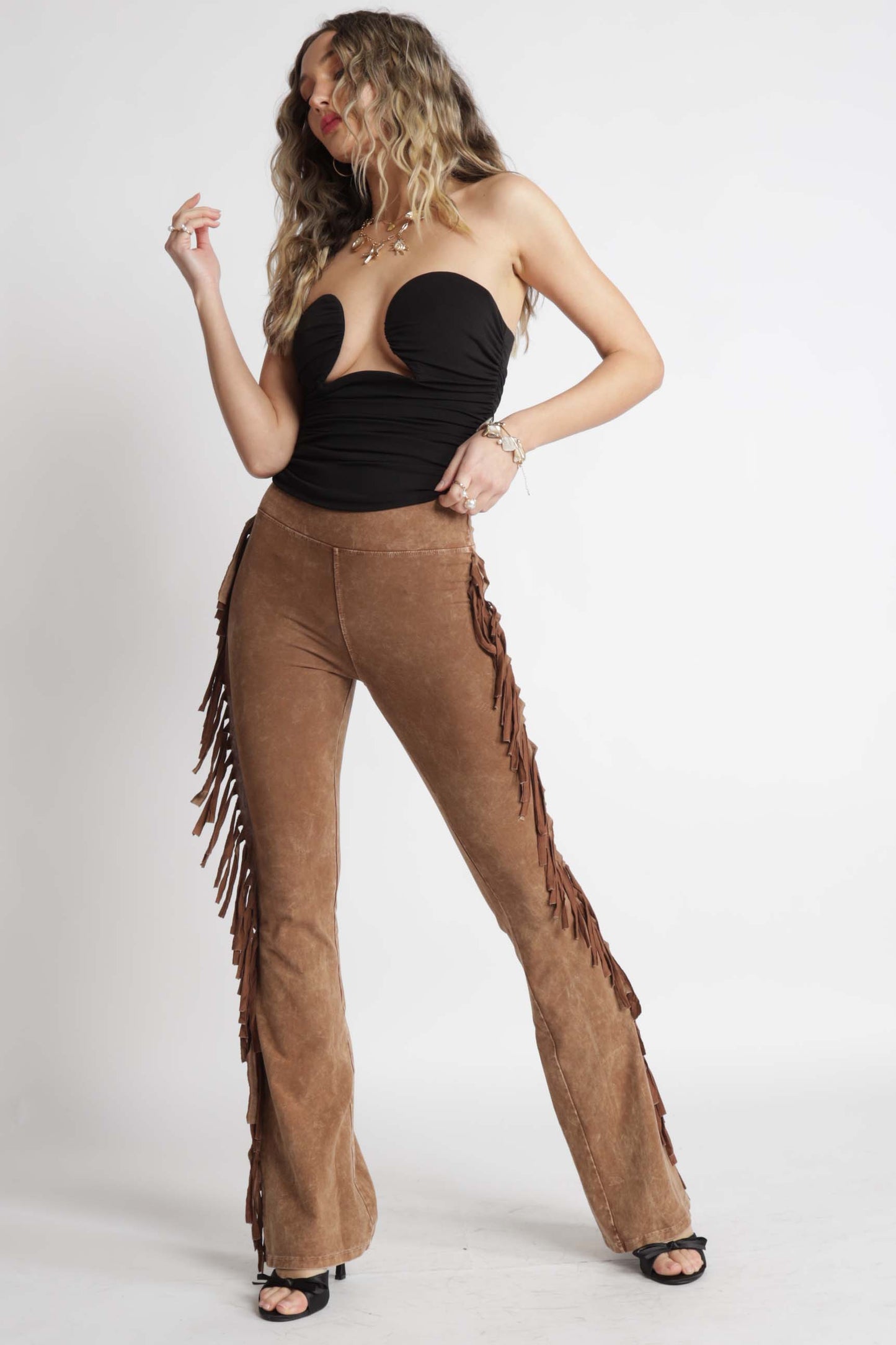 Mineral Washed Fringe Yoga Pants