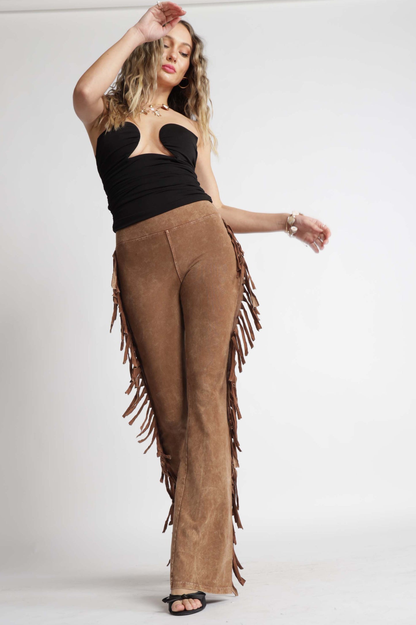 Mineral Washed Fringe Yoga Pants