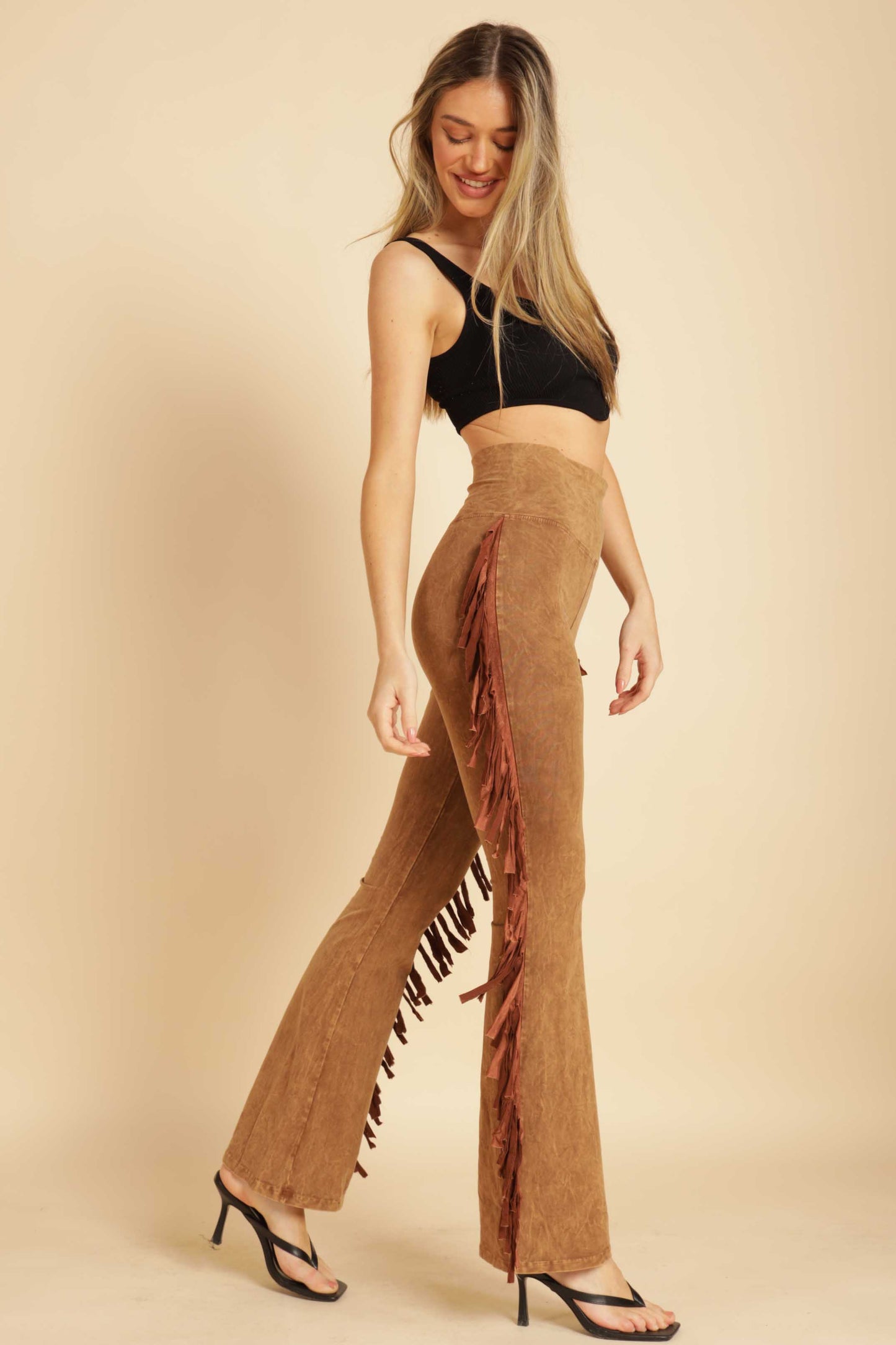 Lenny Mineral Washed Fringe Yoga Pants-Plus Size