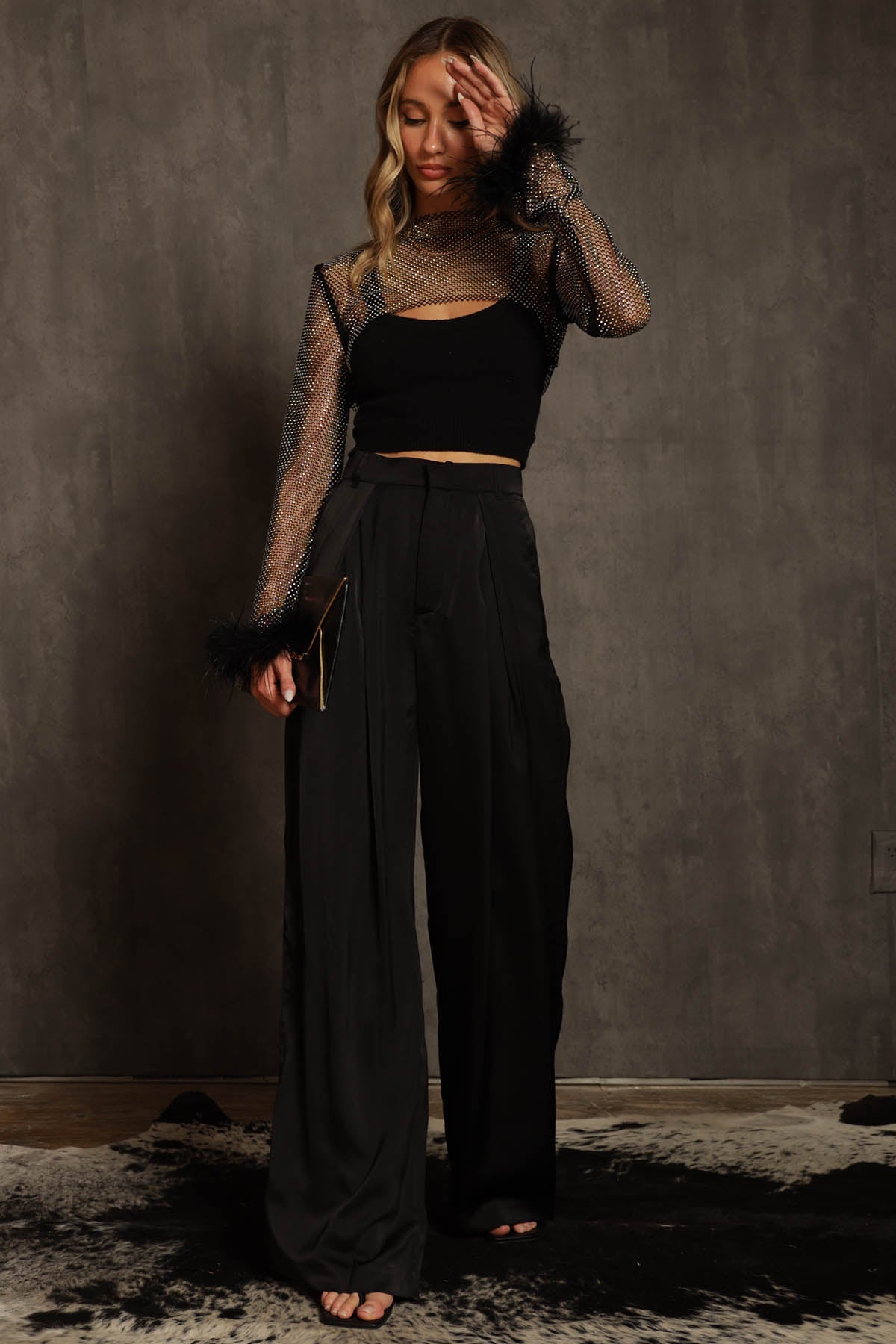 Minogue Satin Pleated Wide Leg Pants