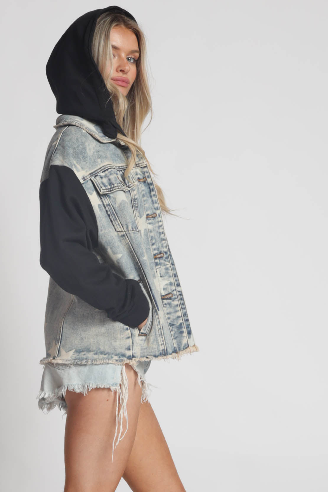 Star Denim Jacket with French Terry Contrast