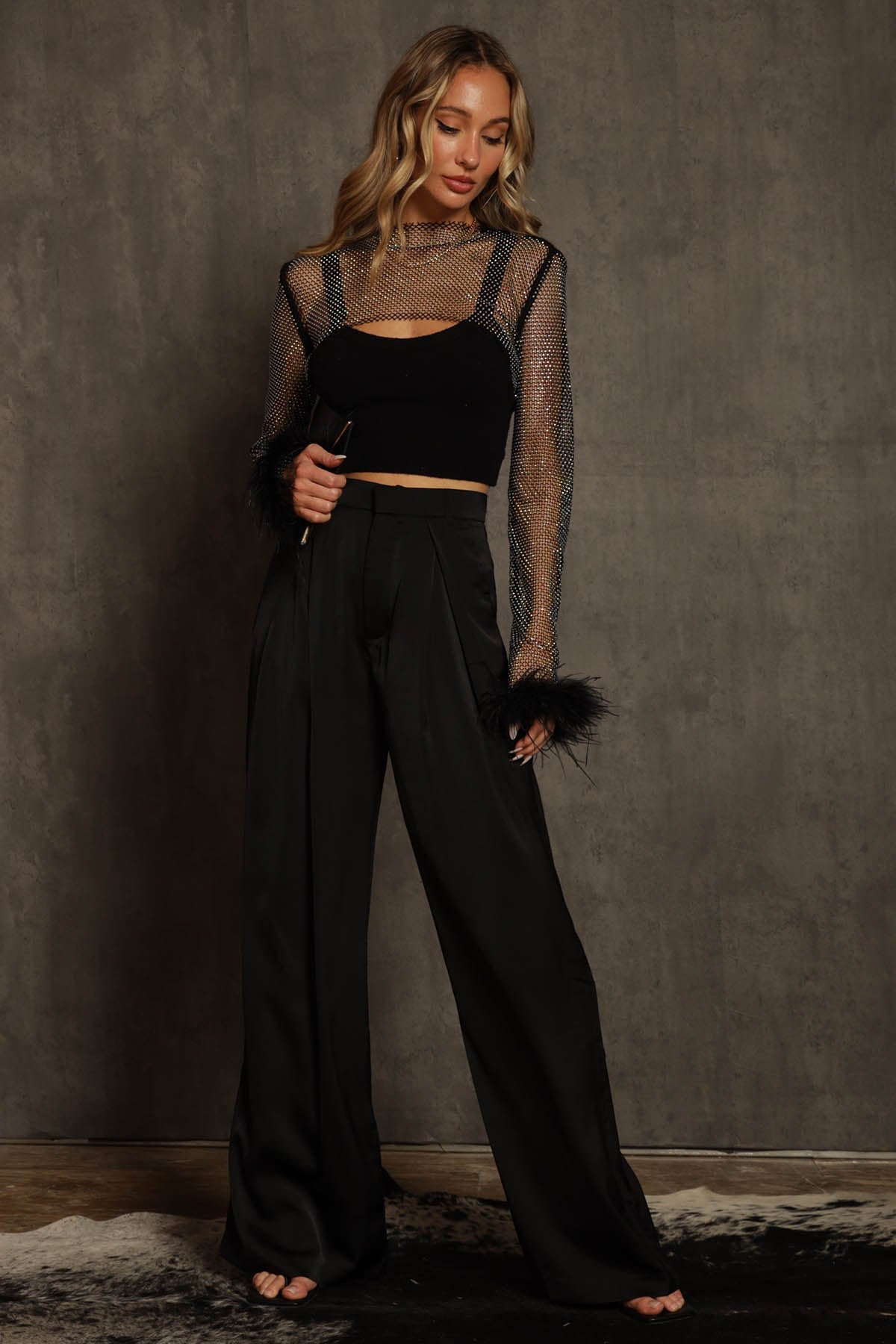 Minogue Satin Pleated Wide Leg Pants